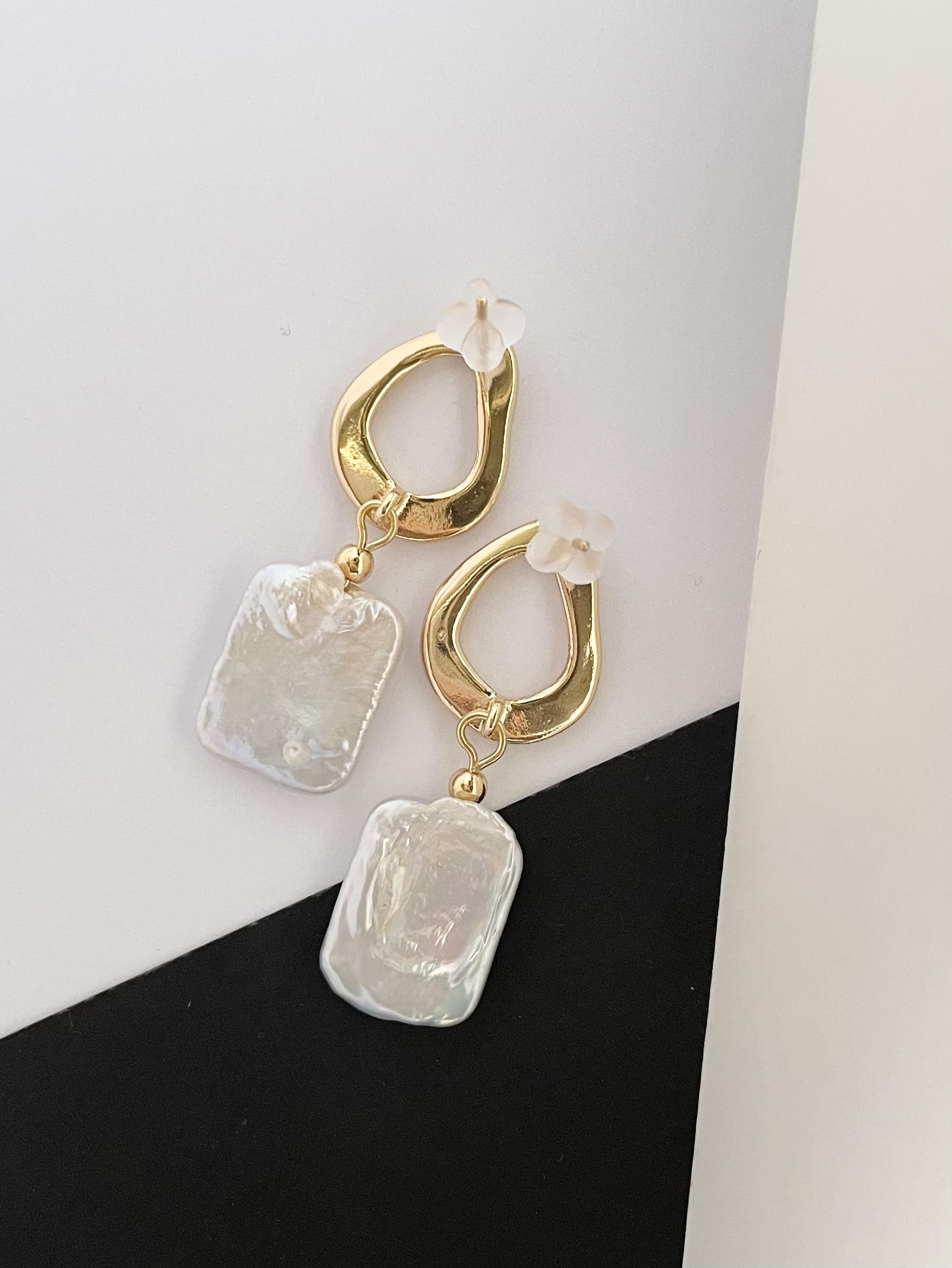 Elegant Baroque Pearl Earrings for Women - Cultured Freshwater Pearl Stud Hoop Square Statement Jewelry - 14K Gold Plated Drop Dangle Earrings - Perfect for Bridal Wedding, Birthday Gifts & Special Occasions