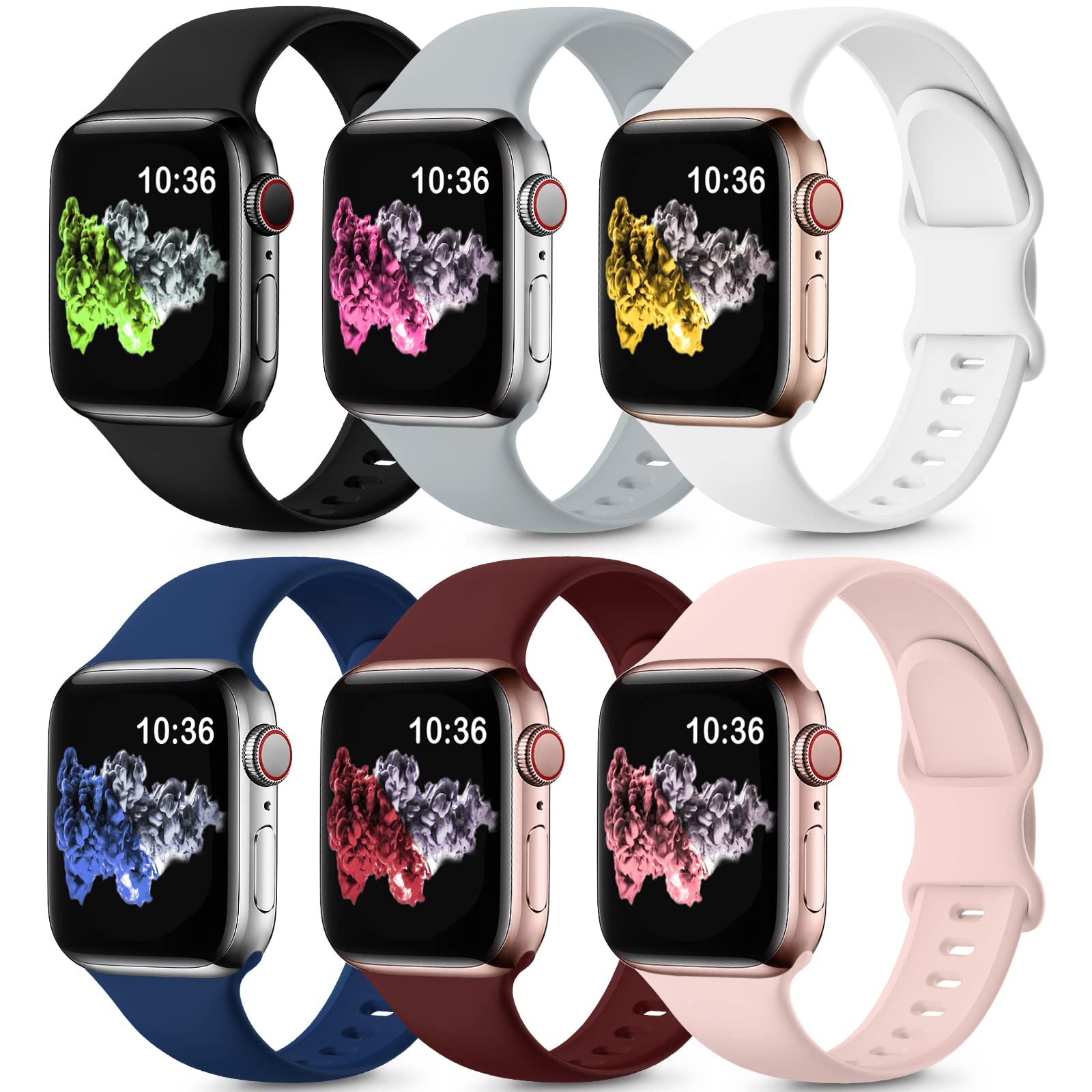 ZALAVER Soft Silicone Sport Bands Compatible with Apple Watch 38mm 40mm 41mm 42mm 44mm 45mm 49mm - Replacement Strap for iWatch Ultra Series 8/7/6/5/4/3/2/1/SE - 6 Pack for Women & Men - Perfect for Workouts, Running & Everyday Wear