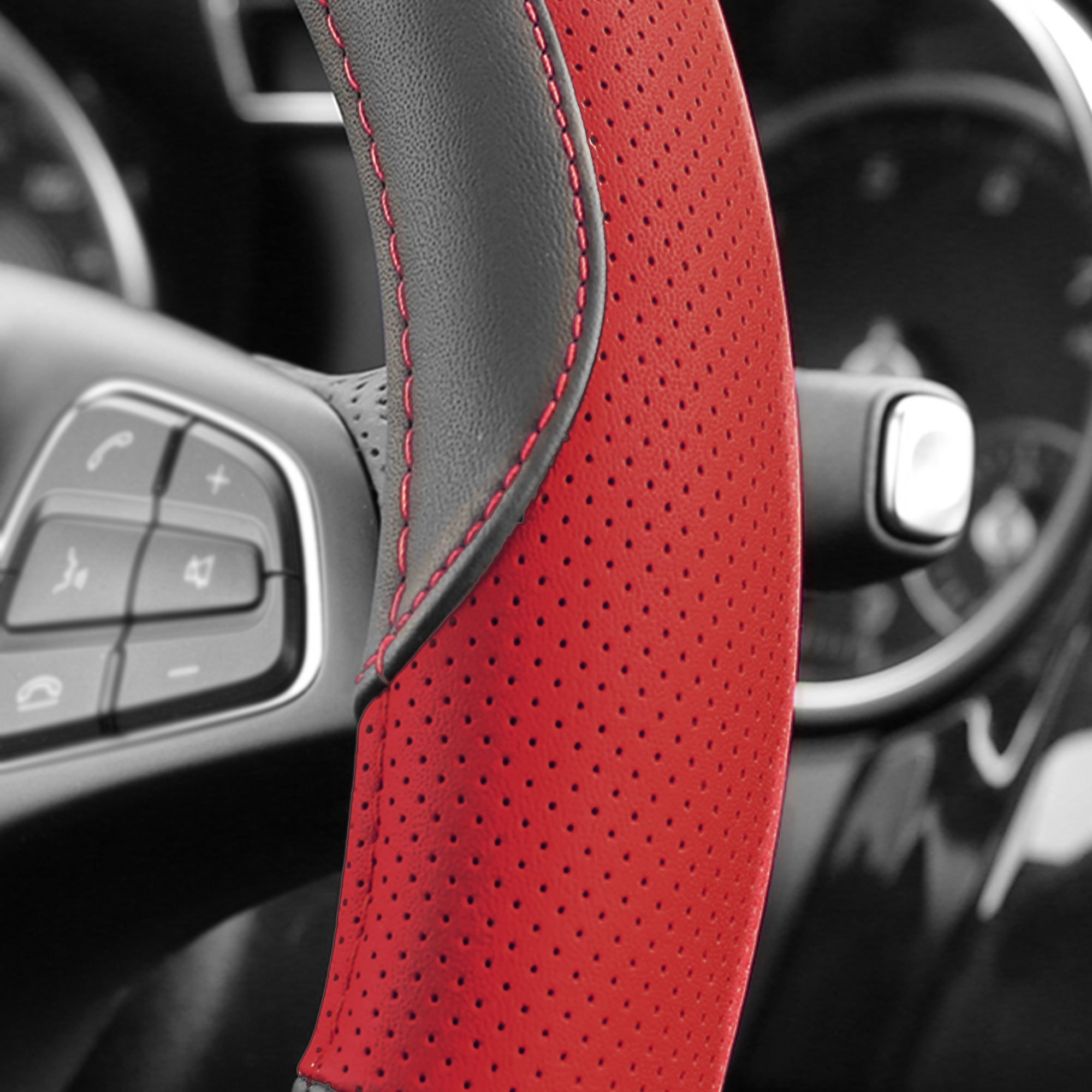 FH Group Full Spectrum Microfiber Leather Steering Wheel Cover - Universal Fit for Cars & SUVs (Red) - Non-Slip Grip & Comfort for Long Drives, Commuting & Road Trips