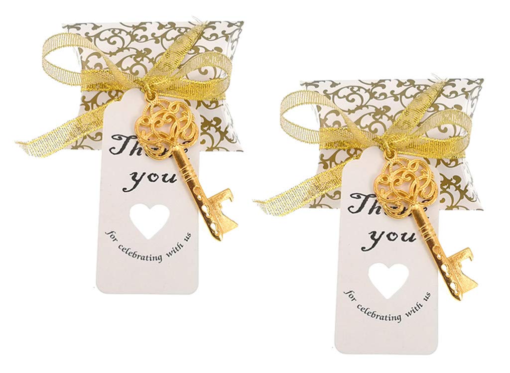 ALMITOPIA 50pcs Vintage Skeleton Key Bottle Opener Set - Elegant Gold Tone Wedding Party Favors with Candy Box & Ribbon - Perfect for Bridal Showers, Anniversary Gifts & Unique Souvenirs