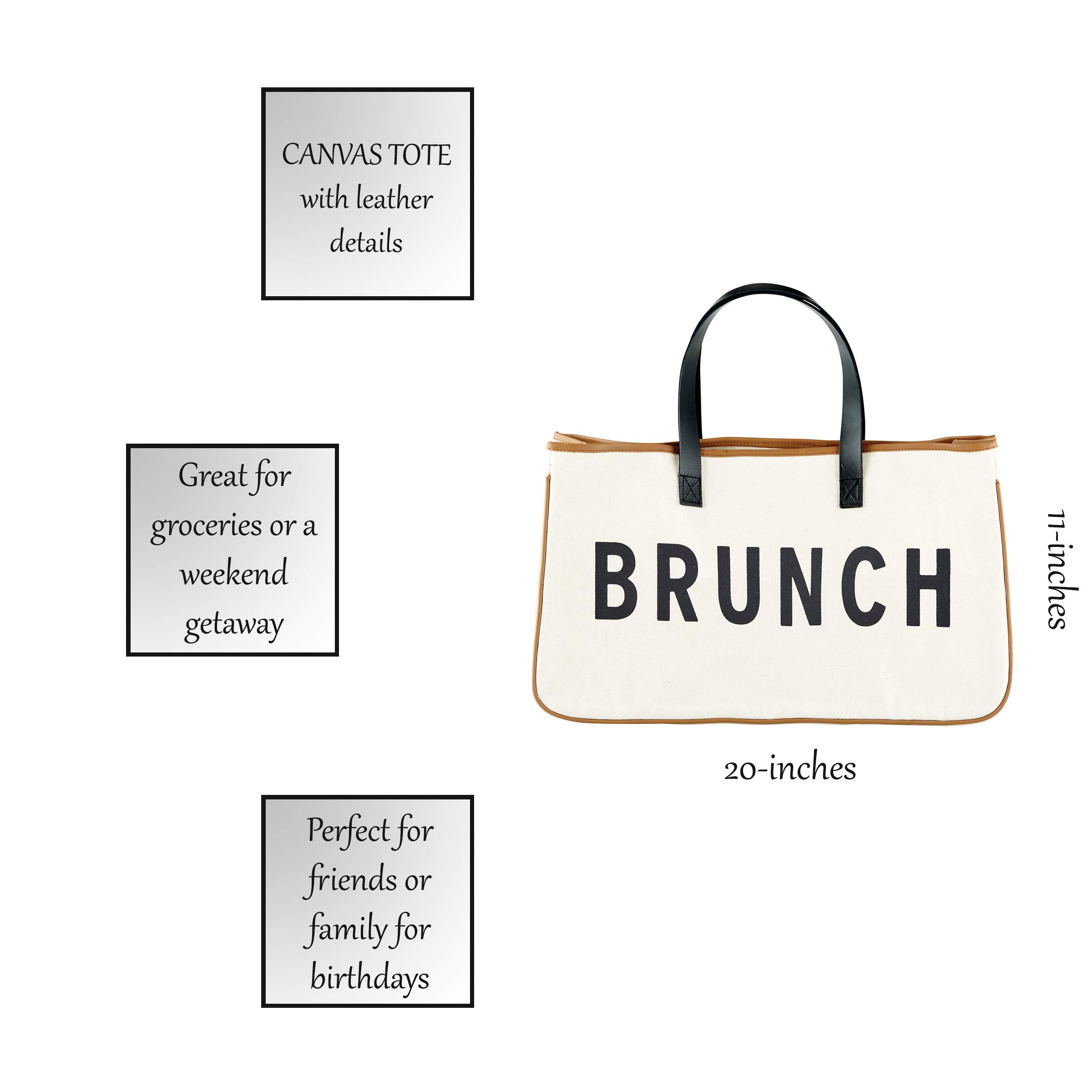 Santa Barbara Design Studio Large Tote Bag - 100% Cotton Canvas with Genuine Leather Handles, Black and White (Hold Everything Collection) - Perfect for Brunch, Beach, Shopping & Everyday Use