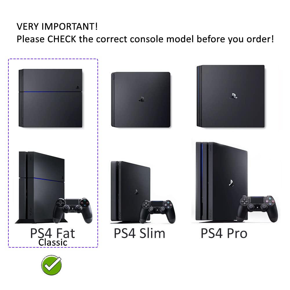 ViMount Black Metal Wall Mount Holder for PlayStation 4 PS4 Classic/FAT (First Version) - Secure Storage for 2 Controllers - Perfect for Gaming Room Organization & Space Saving