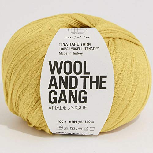 Wool and the Gang Tina Tape Yarn 177 Chalk Yellow - Soft Chunky Knitting Yarn for Scarves, Blankets & DIY Crafts | Premium Wool Blend for Hand Knitting & Crochet Projects