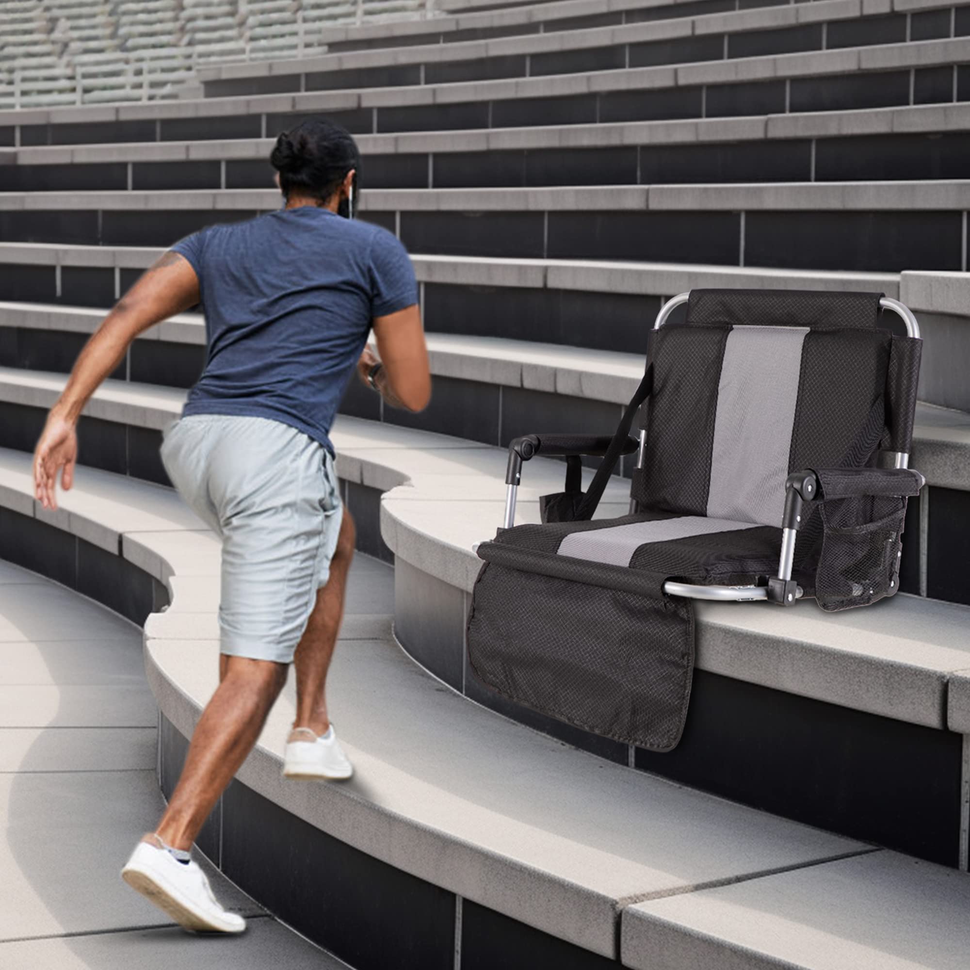 Foldable Stadium Seat - Portable Padded Bleacher Chair with Armrest & Cup Holder | Lightweight Folding Seat for Football, Baseball, Concerts & Outdoor Events