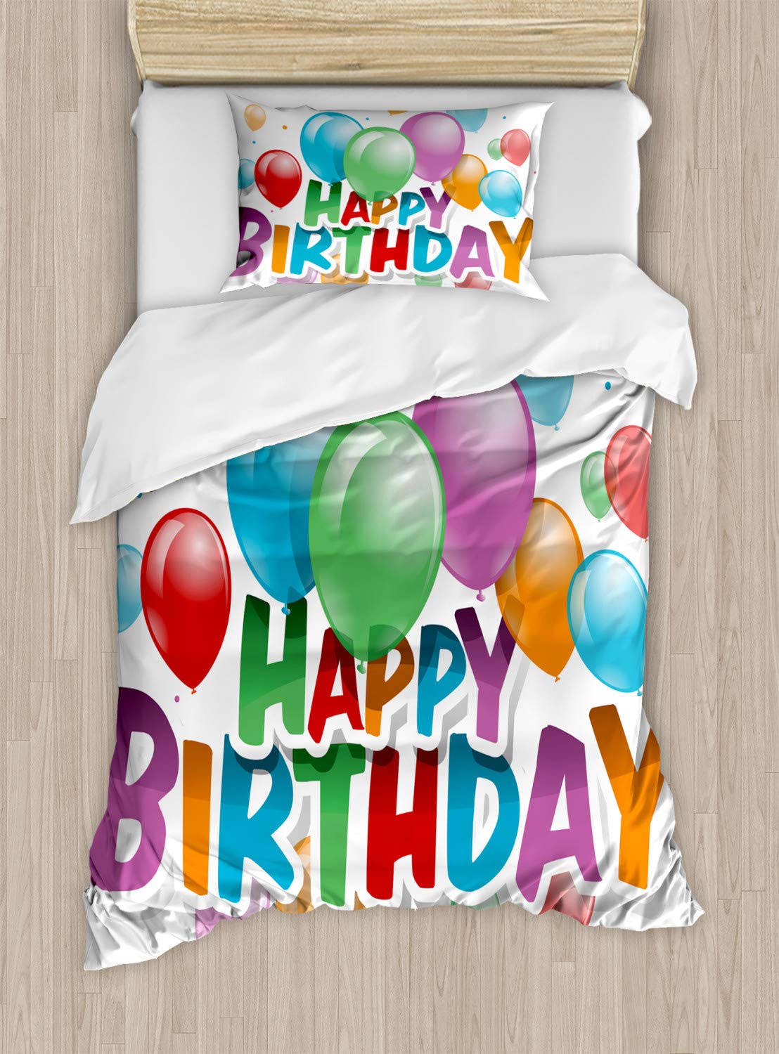 Ambesonne Birthday Duvet Cover Set - Fun Balloon Burst Design for Festive Celebration | 2-Piece Twin Size Bedding with Pillow Sham | Perfect for Kids Rooms, Birthday Parties & Cheerful Home Decor