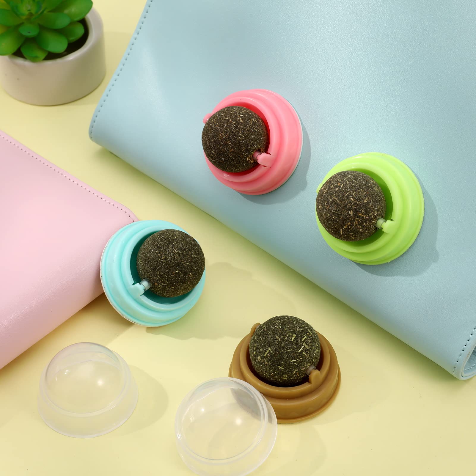 Dacitiery 4PCS Catnip Balls Toy for Cats - Rotatable Edible Interactive Cat Toy with Self-Adhesive Catnip Teeth Cleaning Licking Balls for Kittens | Fun Indoor Play, Stress Relief & Dental Care for Adult Cats & Kittens