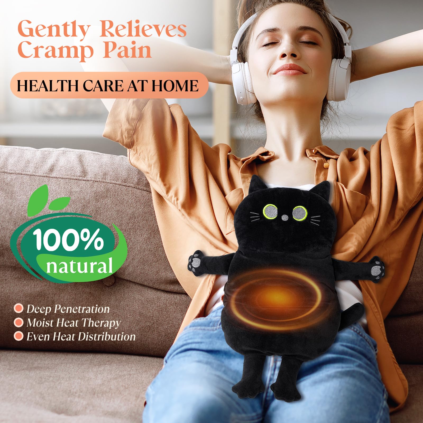 Microwave Heating Pad for Pain Relief - 17x9 Inch Microwavable Moist Heat Therapy Pad for Neck, Shoulder, Back Pain & Cramps - Warm Compress Rice Bean Bag Hot Pack for Muscles & Joints - Perfect for Home, Office & Travel Use - Small Black Cat Design