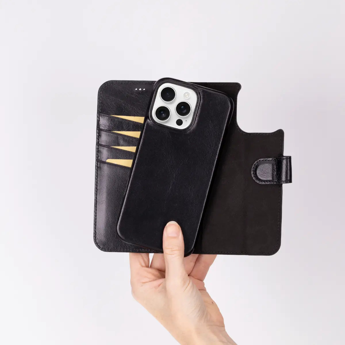 Premium Black Leather Wallet Case for iPhone 16 Pro Max - RFID Protection & Card Slots | Slim Protective Cover for Everyday Use, Travel & Business