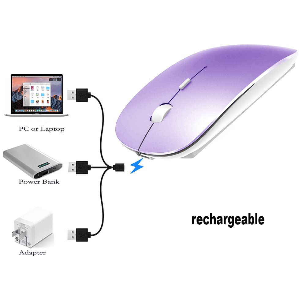 Rechargeable Bluetooth Mouse for MacBook, MacBook Air, MacBook Pro, iPad - Wireless Mouse for Laptop, Notebook, PC, Chromebook (Purple) - Perfect for Office, Home, Travel & Remote Work