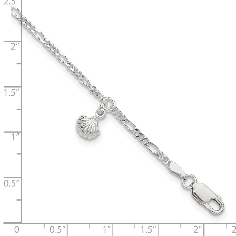 925 Sterling Silver Polished Shell Anklet - 9