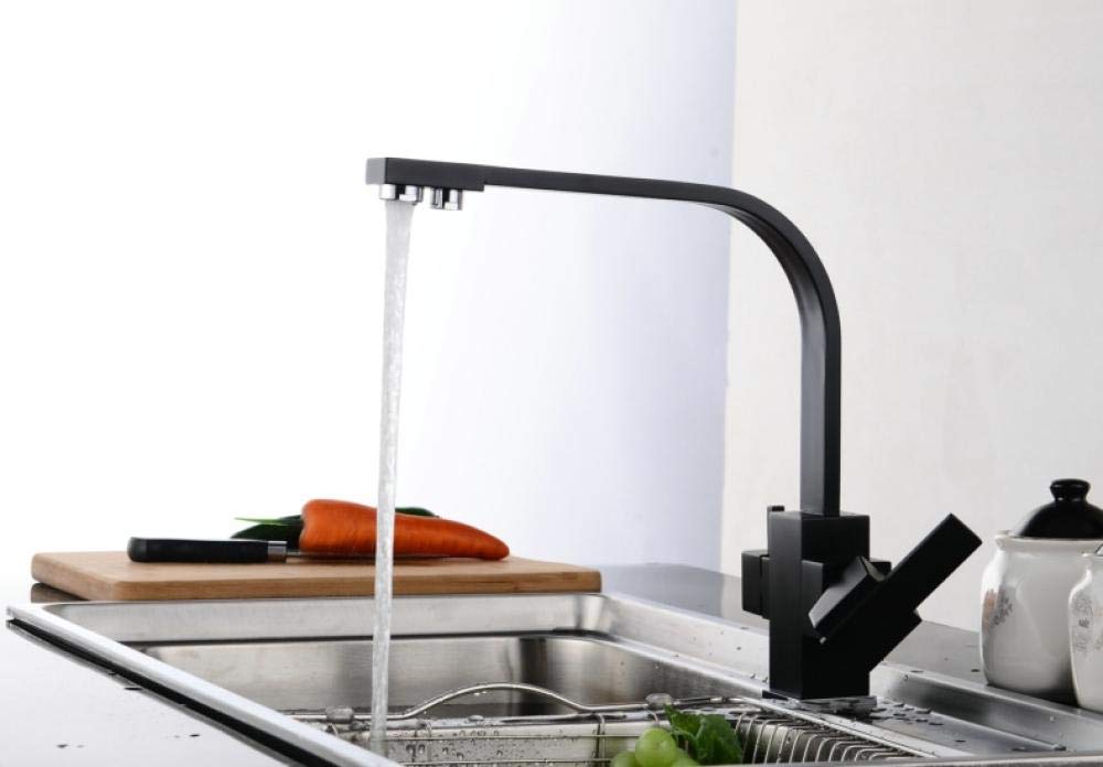 Black Square Kitchen Faucet with 360° Swivel Spout - Brass Water Filter Mixer Tap for Modern Kitchens | Perfect for Washing Dishes, Filling Pots & Cleaning Vegetables