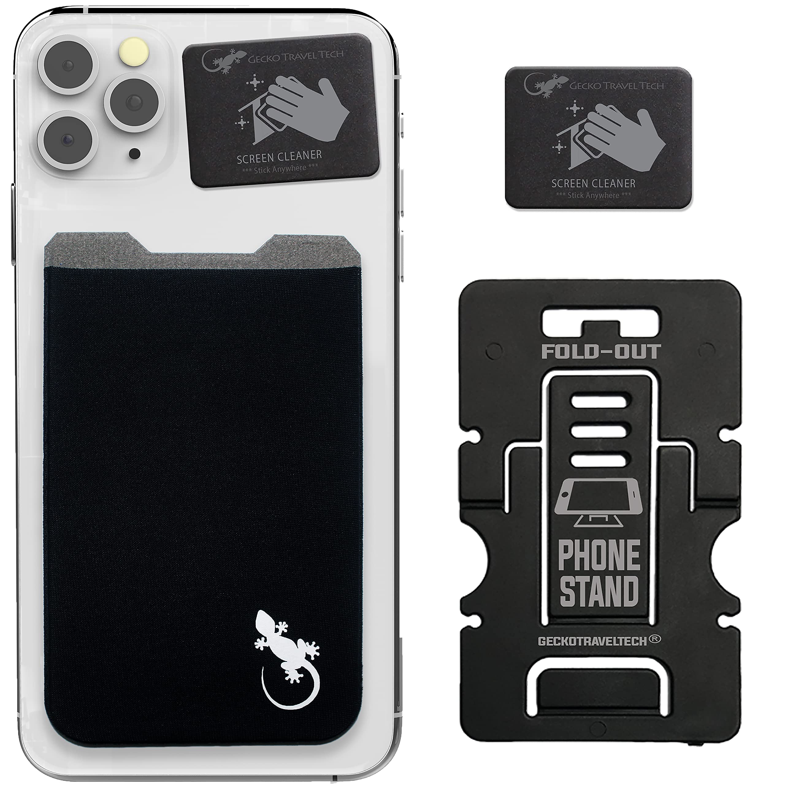 Gecko Stick-On Phone Wallet - Slim Adhesive Card Holder for Credit Cards & Cash - Secure Lycra Pouch for iPhone & Android - Perfect for Travel, Gym & Everyday Use