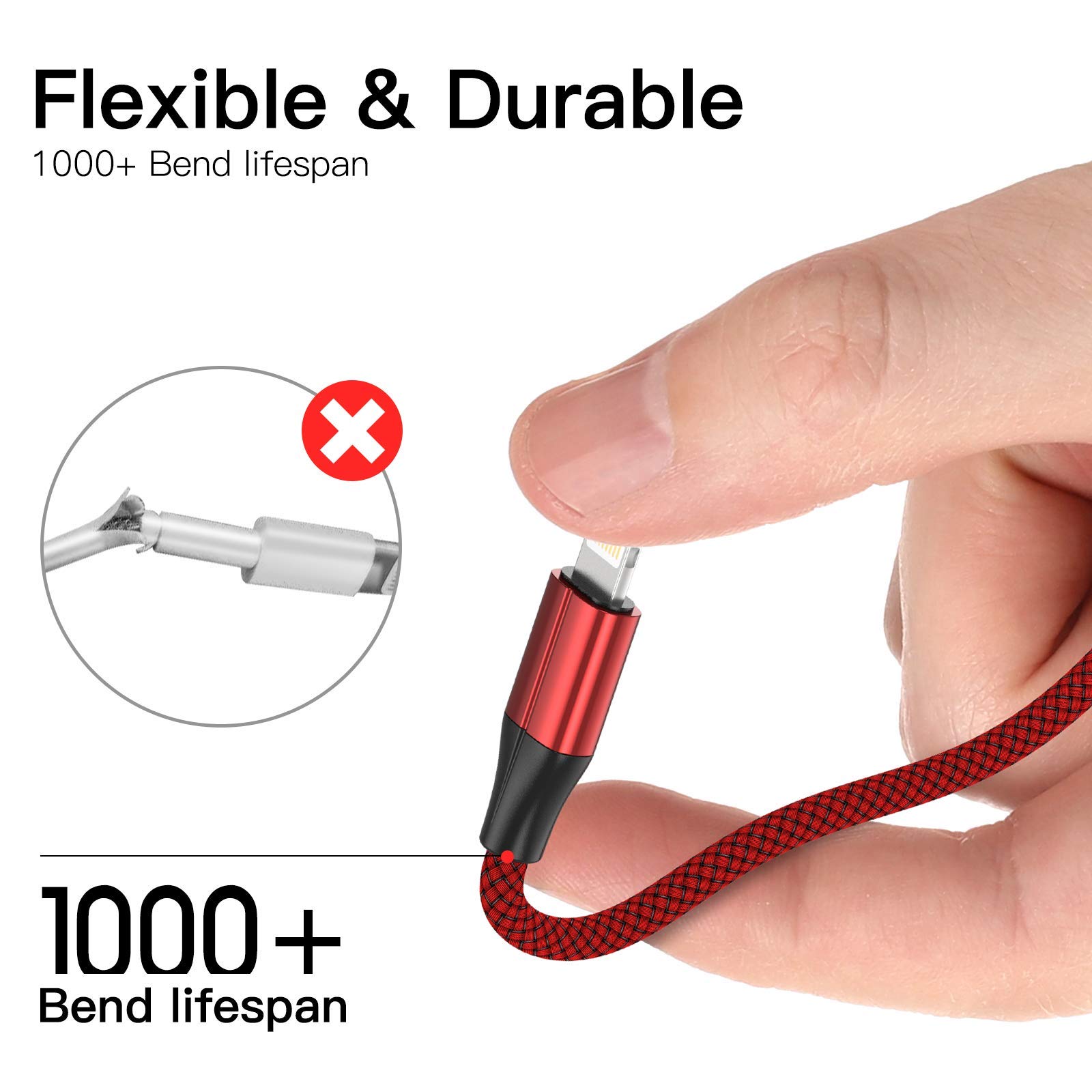 FEEL2NICE MFi Certified iPhone Charger Cable (3 Pack, 3M) - Durable Nylon Braided Lightning Cable, Fast Charging USB Cable for iPhone 13/12/11/X/8/7 - Perfect for Home, Office & Travel Use