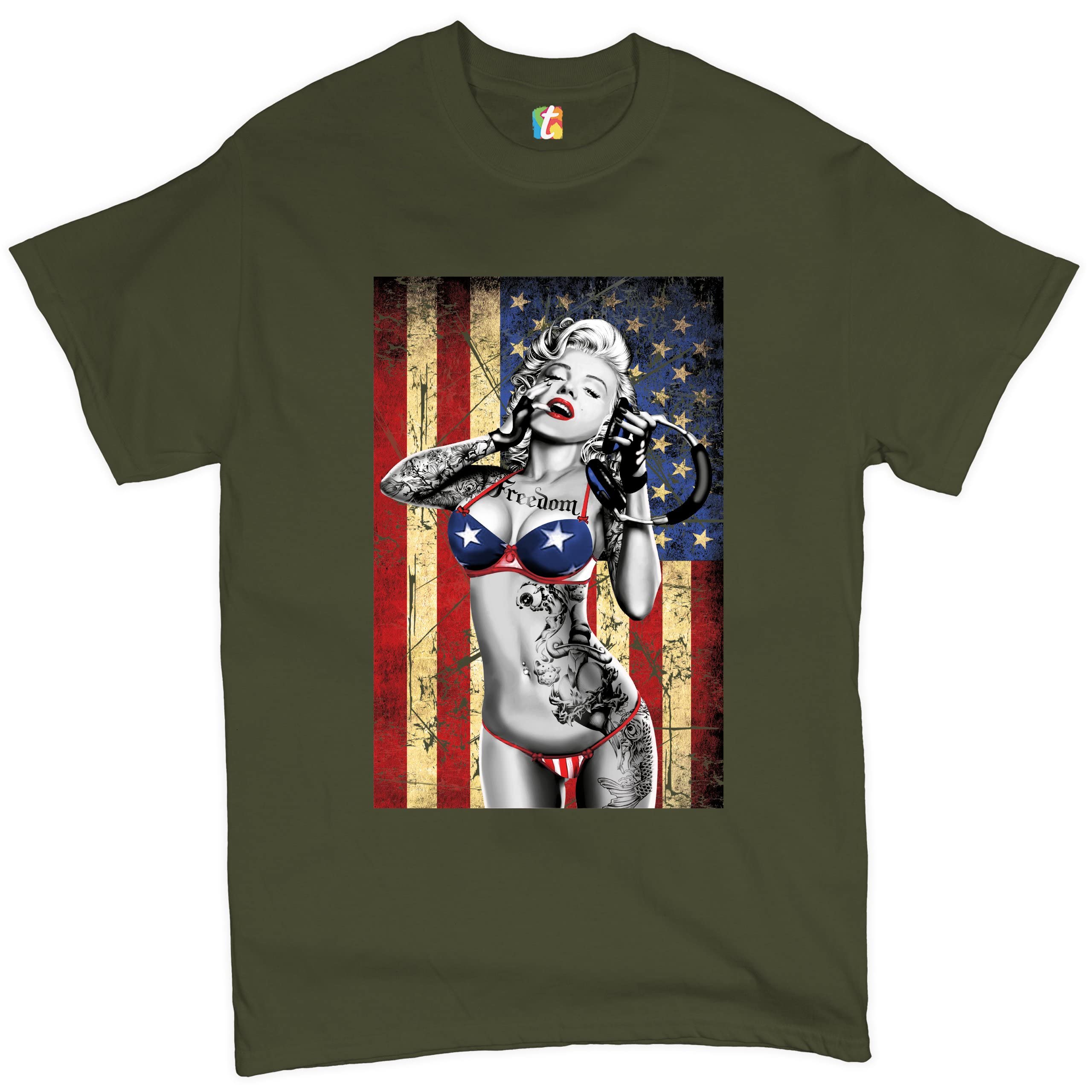 Marilyn Monroe Vintage Hollywood Glamour T-Shirt - American Flag Print Retro Tee for Men & Women - Perfect for Casual Wear, Parties & Retro Fashion Lovers