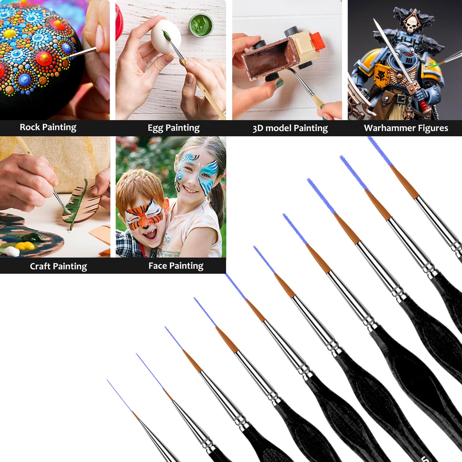 10PC Mini Paint Brushes Set for Acrylic, Watercolor & Oil - Art, Crafts & Warhammer 40k