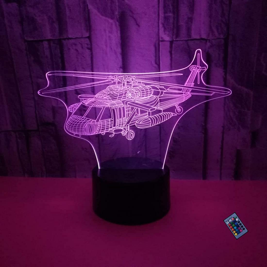 3D Helicopter Night Light with 16 Color Changing LED, USB Power & Remote Control - Touch Switch Desk Lamp for Kids Room, Bedroom, and Office Decor