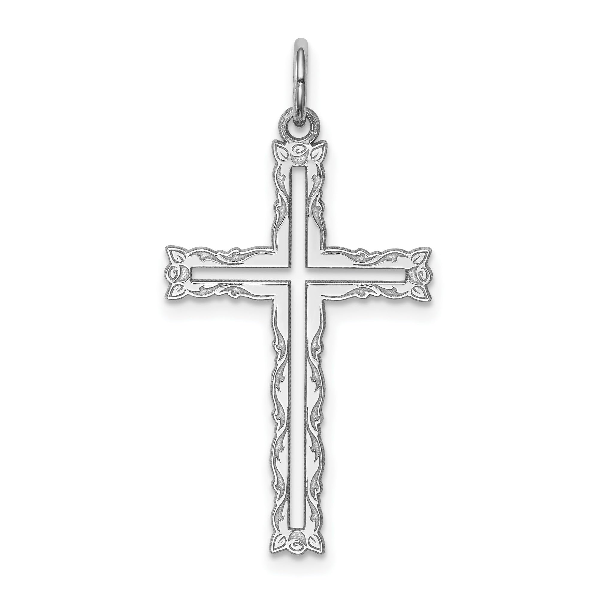 Elegant Sterling Silver Laser-Designed Cross Pendant Necklace - 26mm x 17mm - Perfect for Religious Gifts, Baptisms & Everyday Faith Jewelry