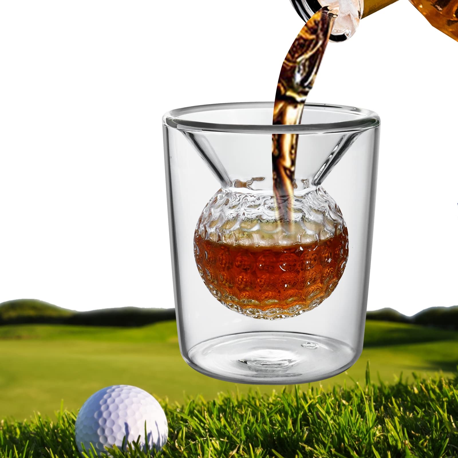 Unique Golf Ball Whiskey Glasses Set - Perfect Golf Gifts for Men, Novelty Drinking Glasses with Embedded Golf Ball Design, Ideal for Home Bar, Parties & Birthday Presents - Great for Golf Enthusiasts & Whiskey Lovers