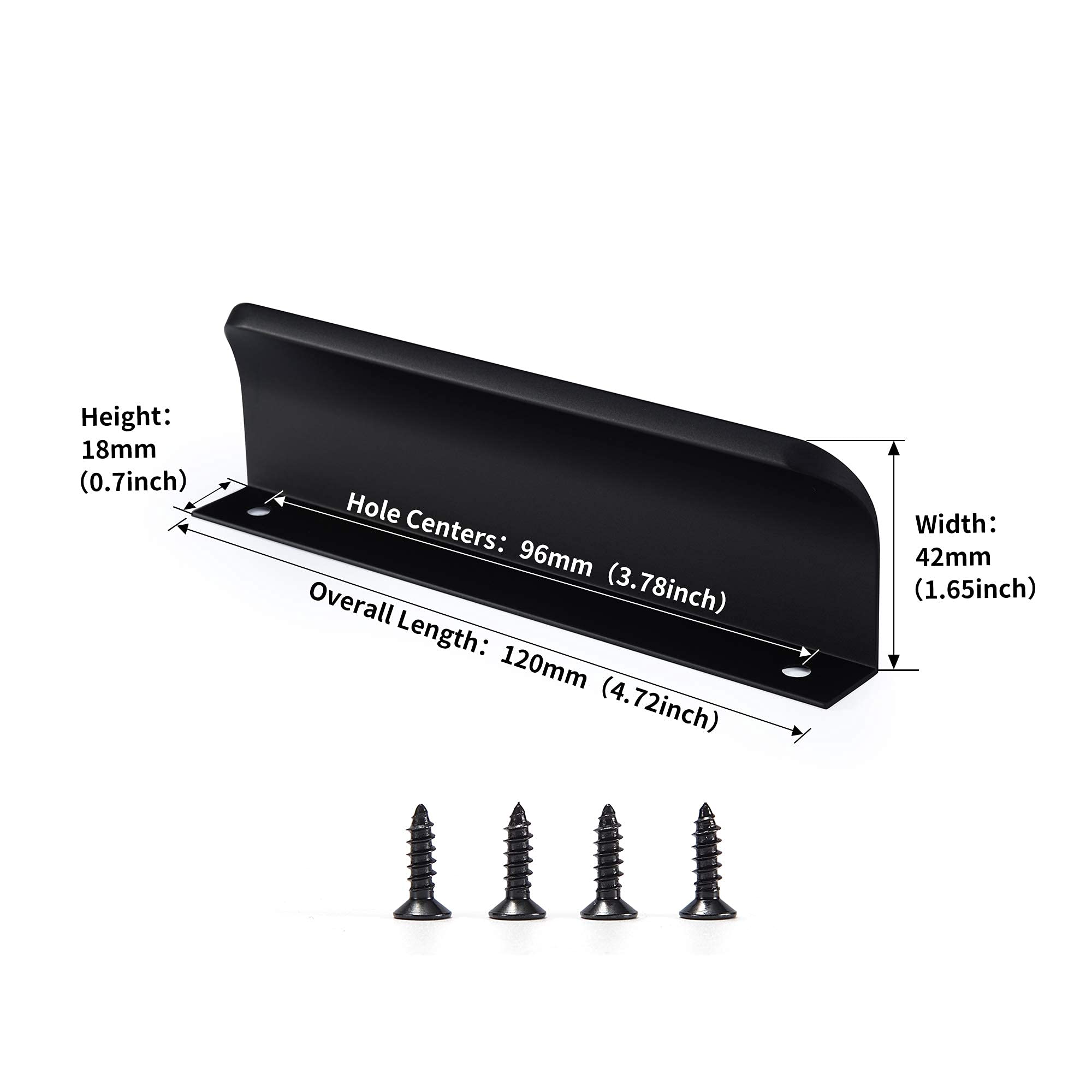 Satanga Edge Black Finger Pull - 5 Pack Aluminum Flat Hidden Back Mount Cabinet Handles for Kitchen & Home - 4.72