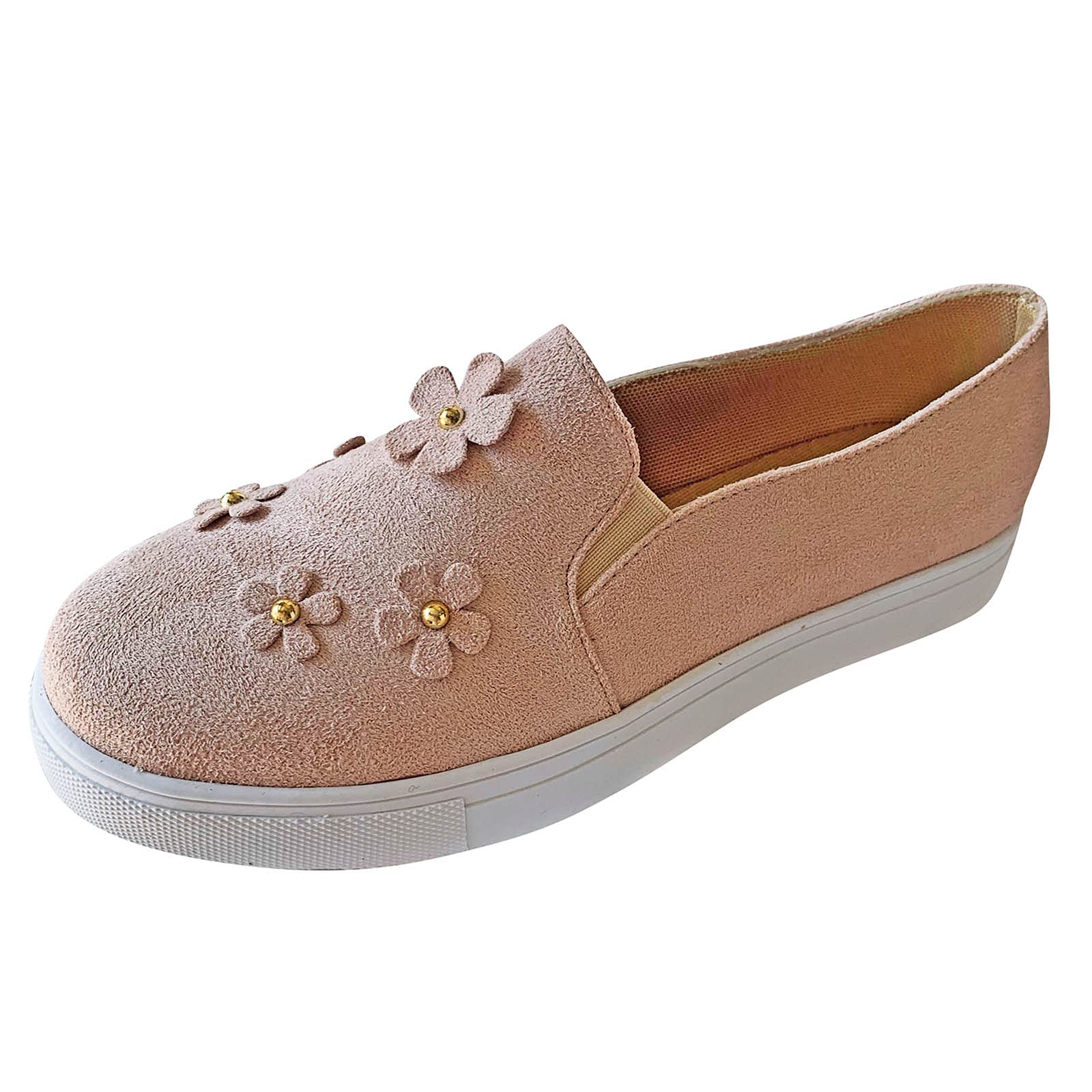 Women's Casual Suede Flat Shoes with Single Toe & Floral Design - Comfortable Round Toe Slip-Ons for Everyday Wear (Pink, Size 9) | Perfect for Office, Walking & Spring Outfits