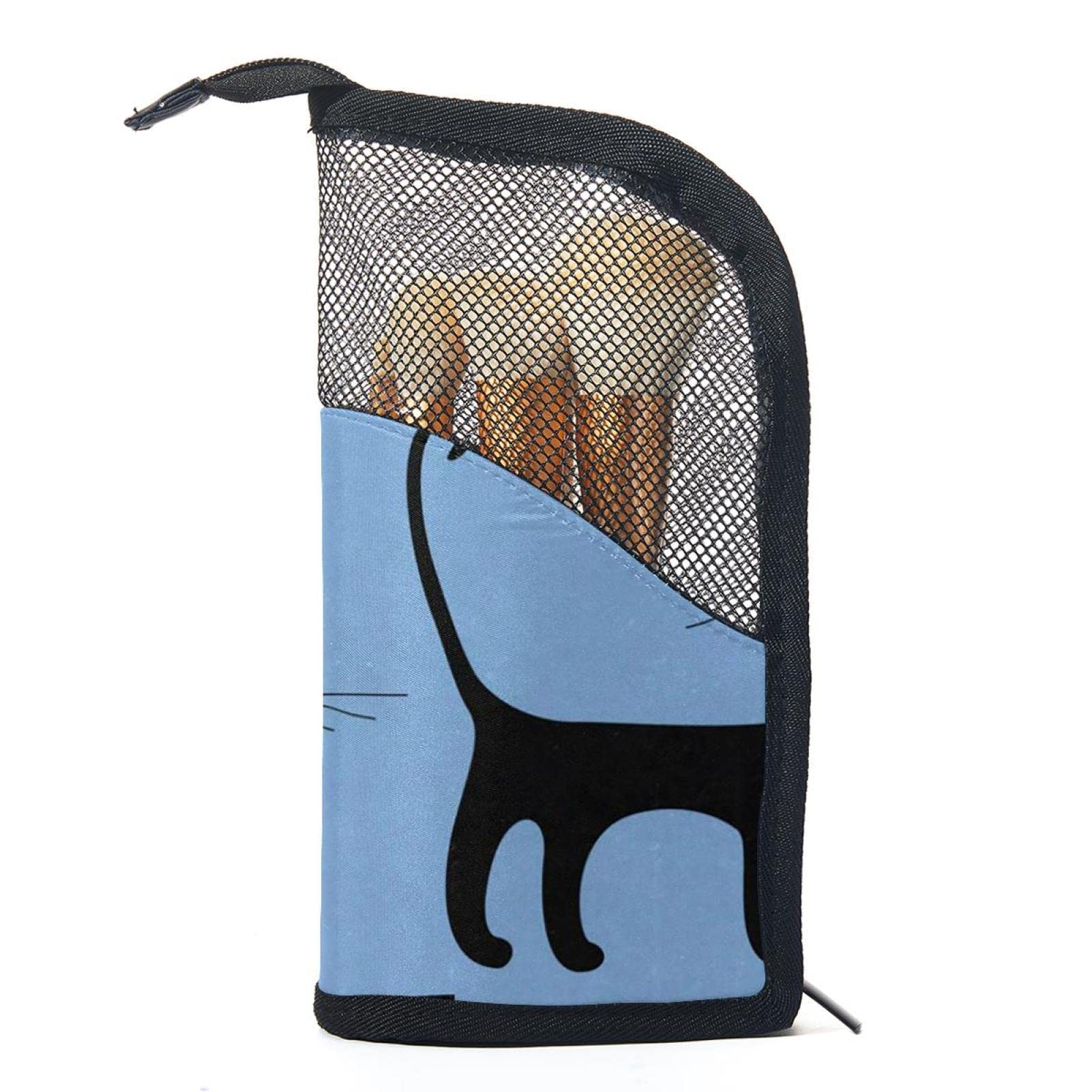 Premium 12-Piece Makeup Brush Organizer Bag with Black Cat & Heart Design - Portable Travel Cosmetic Brush Holder Case for Professional Artists & Beginners - Perfect for Home, Travel & Salon Use
