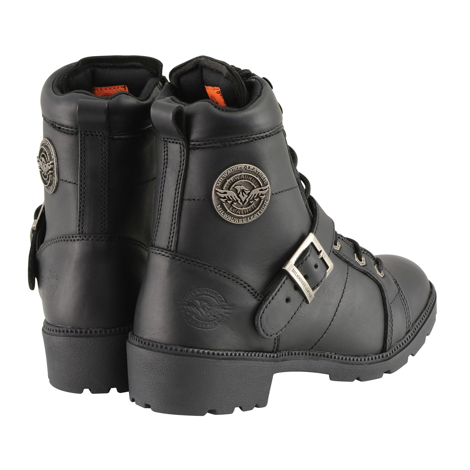 Milwaukee Leather Women's Black Leather Wide Width Lace-Up Side Buckle Boots MBL9325W - Comfortable Round Toe Riding Boots for Western Fashion & Outdoor Activities