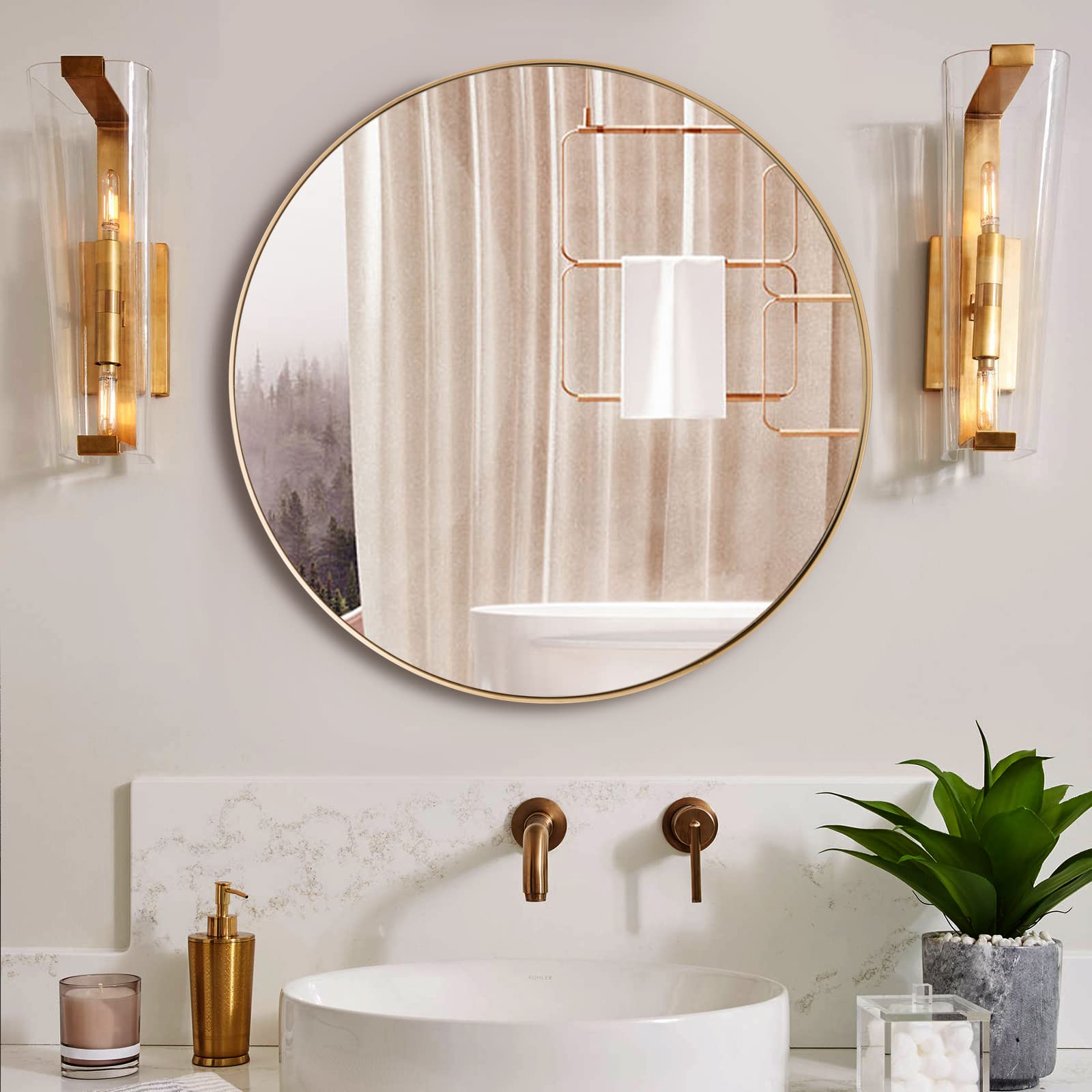 Tangkula 28 Inch Round Wall Mirror - Bathroom Vanity Mirror with Metal Frame, Decorative Circle Mirror for Living Room, Bedroom & Entryway | Perfect for Makeup, Home Decor & Wall Accents