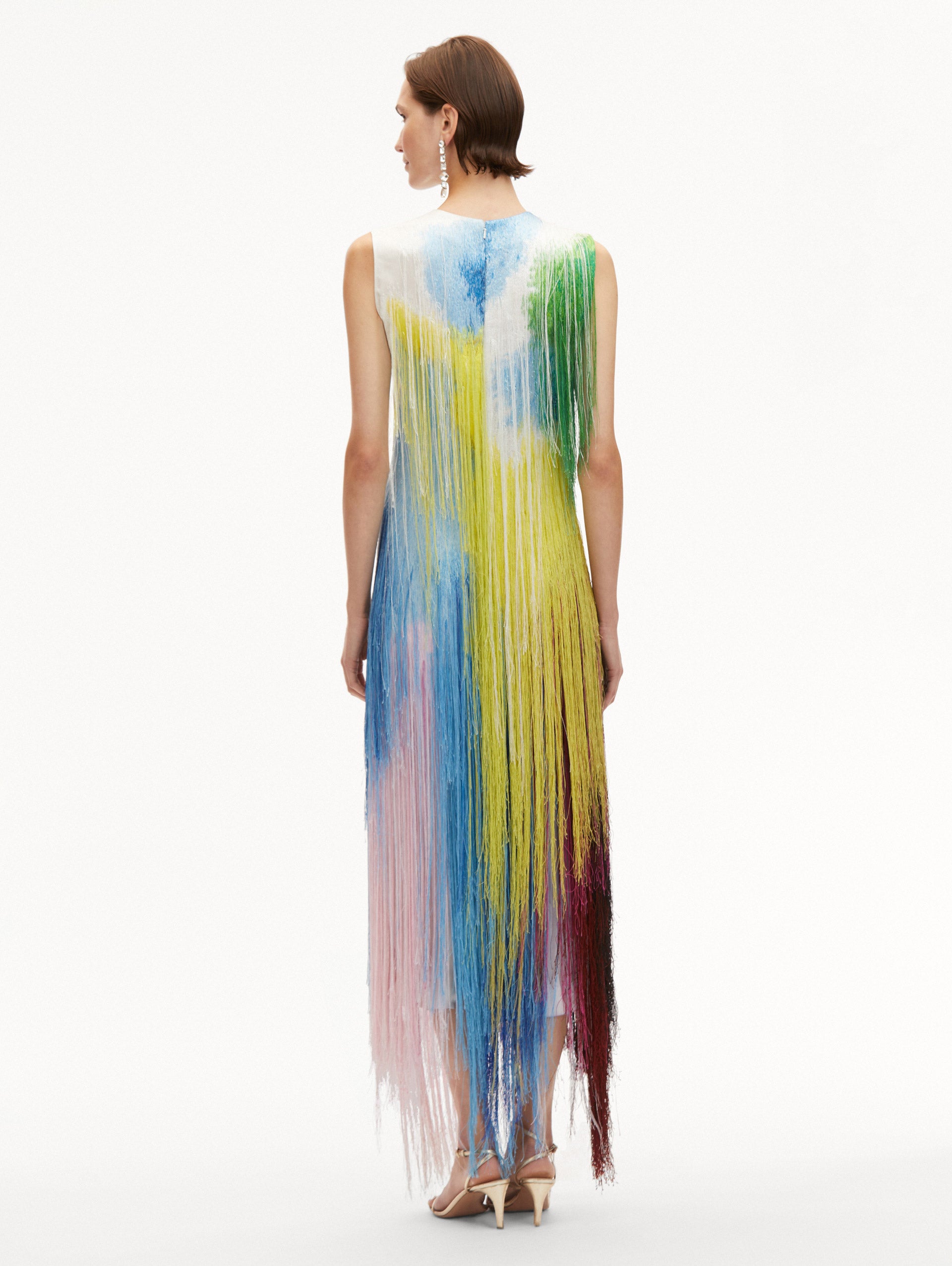 Elegant Abstract Watercolor Fringe Cocktail Dress for Women - Perfect for Evening Parties, Weddings & Special Occasions