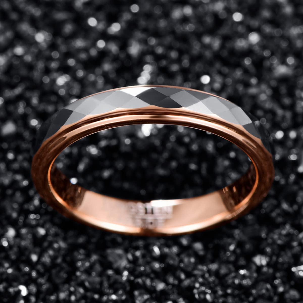 4mm Tungsten Rings for Women - Rose Gold, Gold, Gunmetal & Silver Faceted Wedding Band, Two Tone Comfort Fit Ring Size 5-10 | Perfect for Engagement, Anniversary & Everyday Wear