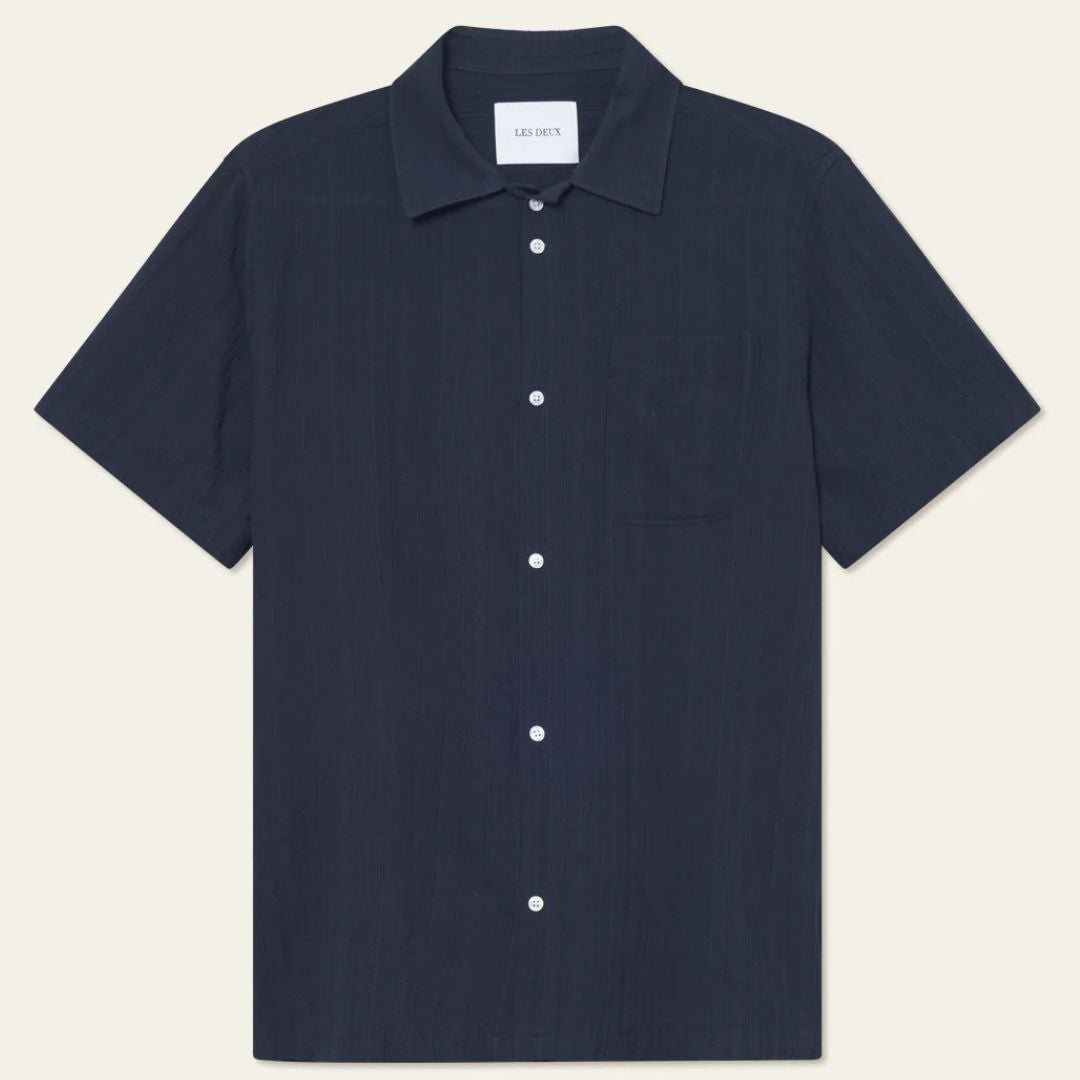 Dark Navy Charlie Stripe Structured Short Sleeve Shirt 2.0 for Men - Premium Casual Office Wear & Summer Outfits