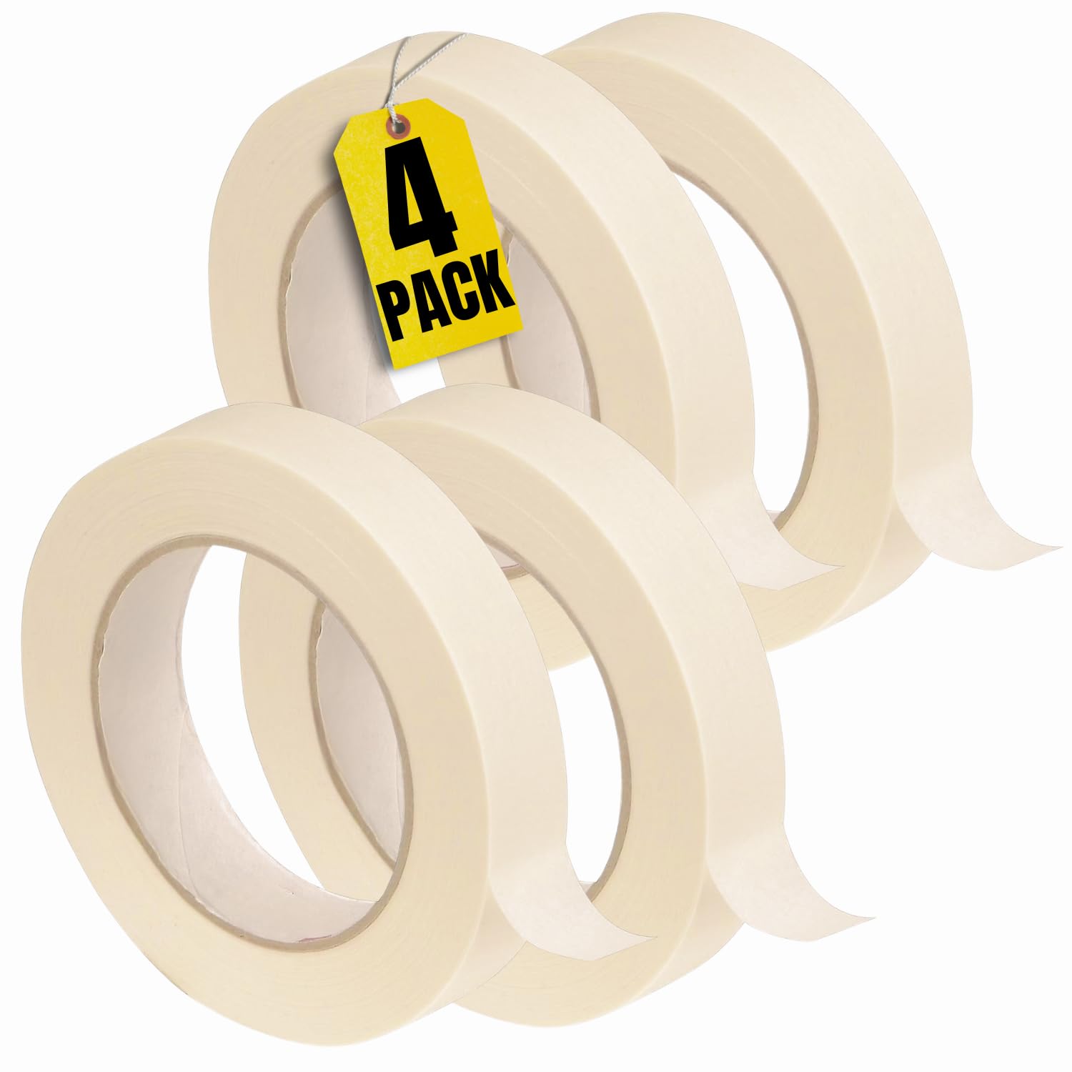 1InTheOffice 1 Inch Wide White Masking Tape - 0.94 x 60 Yards, 4 Pack Multipurpose Adhesive Tape for Painting, Labeling, Crafts & Office Use