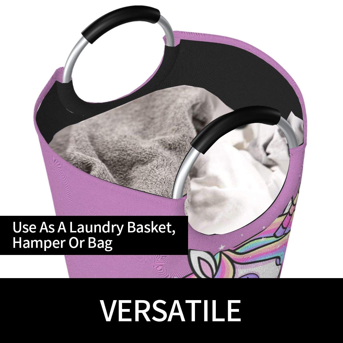 **Dujiea 82L X-Large Collapsible Laundry Basket with Aluminum Handles - Tall Rose Unicorn Design for Kids, Dorm Room & Home Storage | Perfect for Laundry, Toys & Clutter Organization**