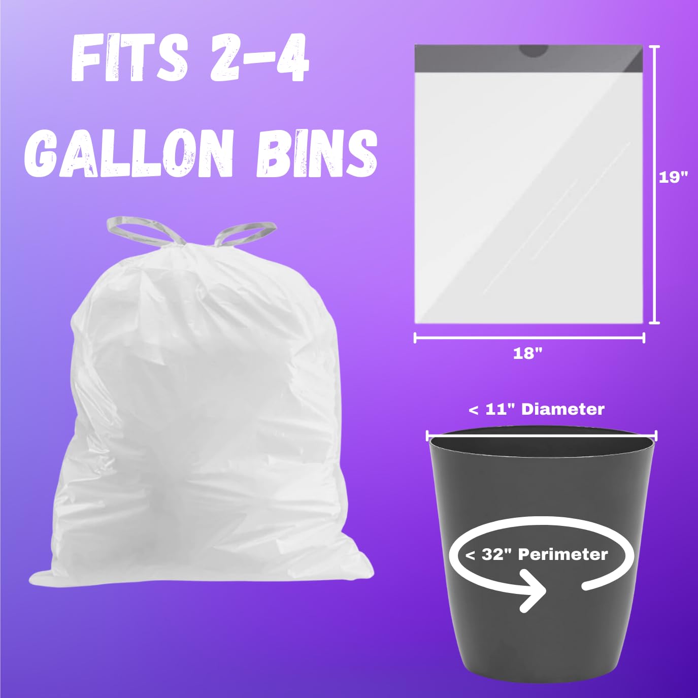 4 Gallon Lavender Scented Drawstring Trash Bags - 120 Count Small Bathroom Garbage Can Liners for Home, Office, Kitchen & Bedroom Waste Bins - Fresh Scented Odor Control for Daily Use