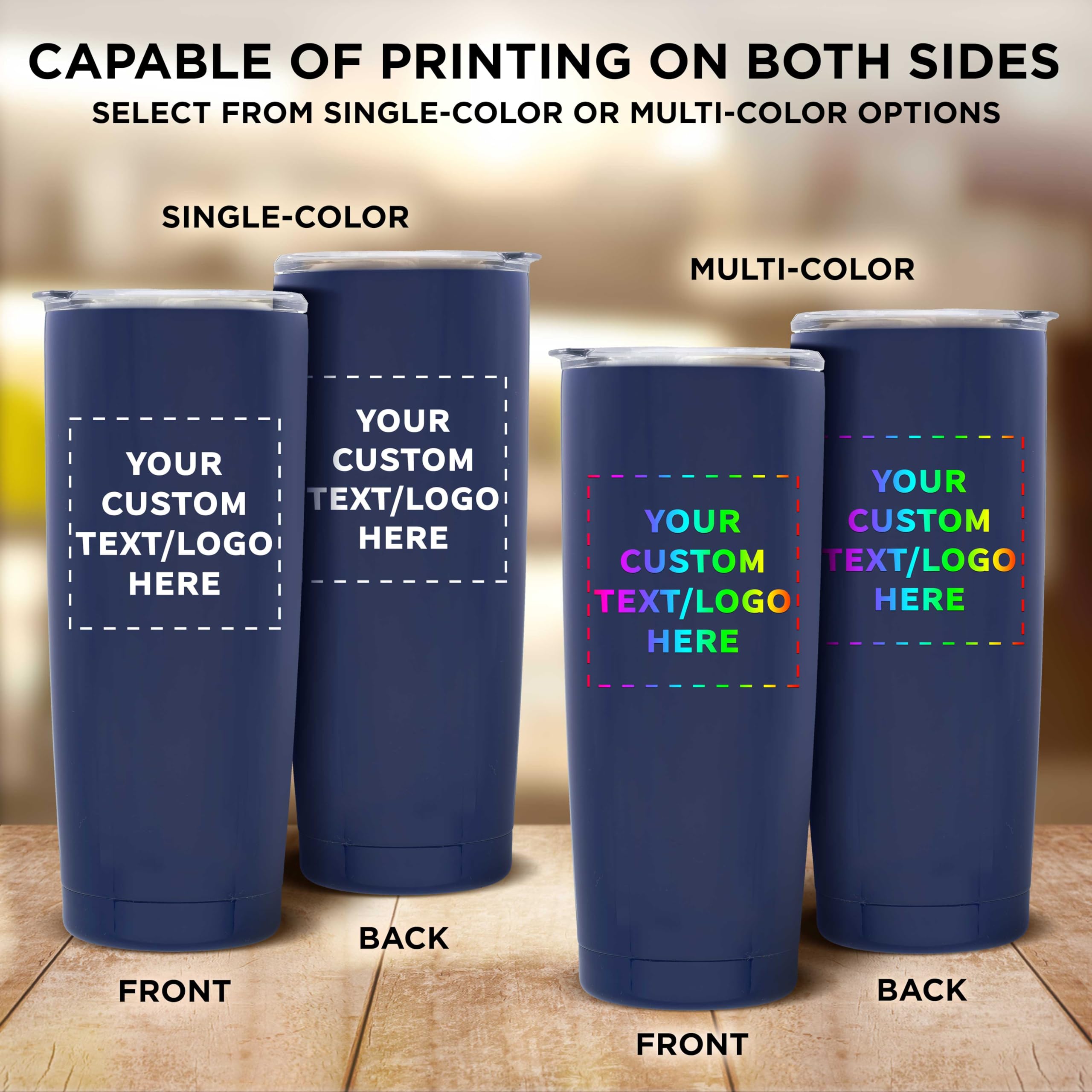 24-Pack Custom Stainless Steel Coffee Tumblers 20oz - Double Wall Insulated Personalized Bulk Coffee Cups - Perfect for Office, Cafes, Gifts & Travel - Blue