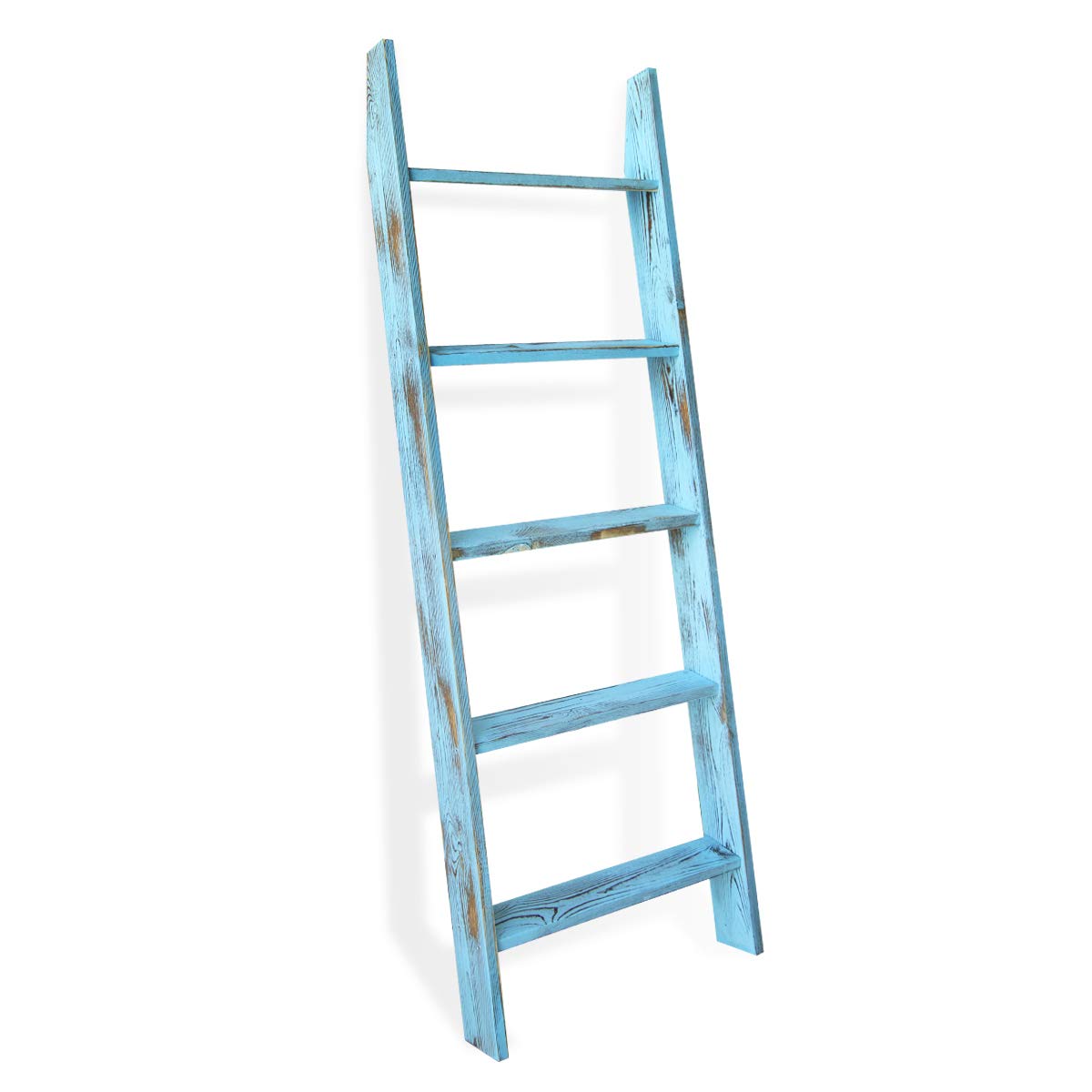 5-Tier Wooden Blanket Ladder for Living Room - Wall Leaning Storage Shelf, Farmhouse Decor Quilt Rack | Perfect for Cozy Blanket Display, Bedroom Organization & Rustic Home Decor
