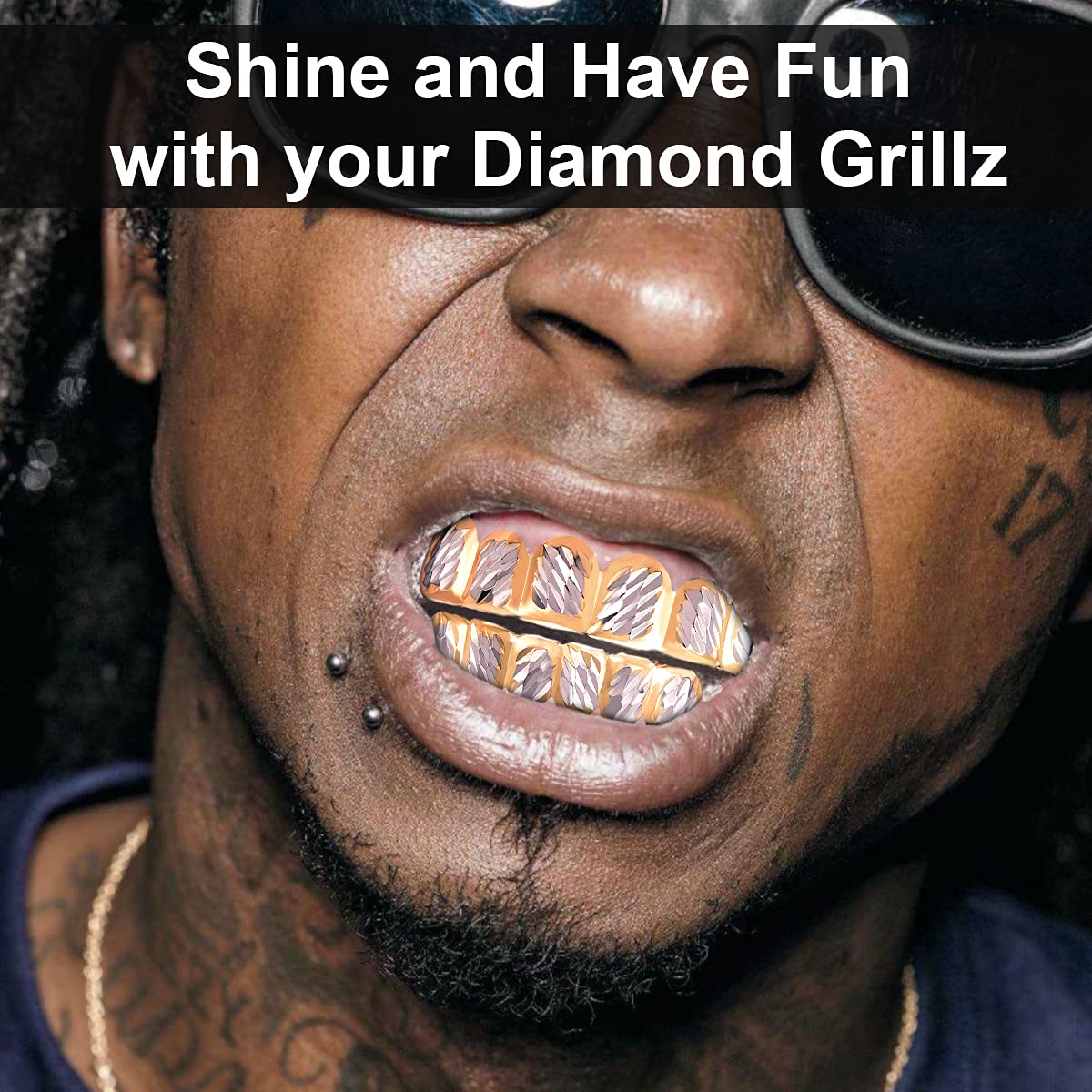 18K Gold Plated Hip Hop Grillz for Men & Women - Custom 6 Top & 6 Bottom Teeth Set in Gold/Silver - Perfect for Rap Performances, Music Videos & Street Fashion