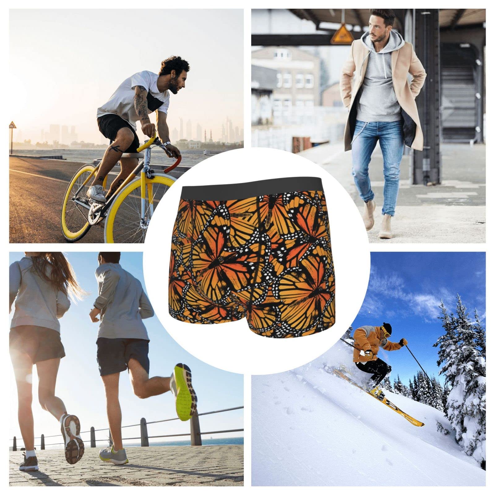 **Men's Boxer Briefs with Monarch Butterfly Print - Soft Stretch Breathable Underwear with Wide Waistband & Bulge Pouch - Comfortable for Men & Boys - Perfect for Daily Wear, Gym & Travel**