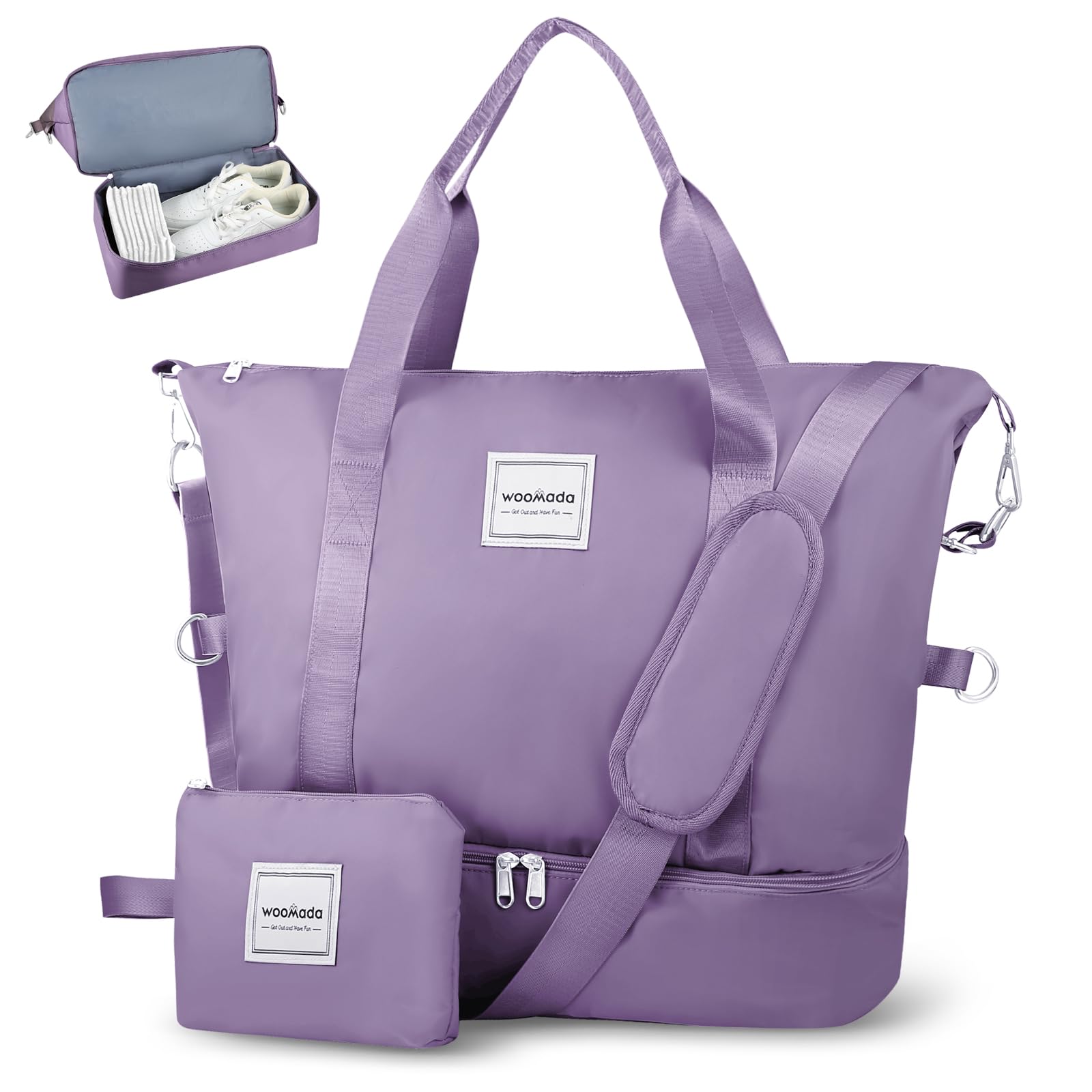 WOOMADA Women's Weekender Bag - Travel Duffel with Shoe Compartment & Wet Pocket | Perfect Airline Personal Item Bag for Weekend Getaways