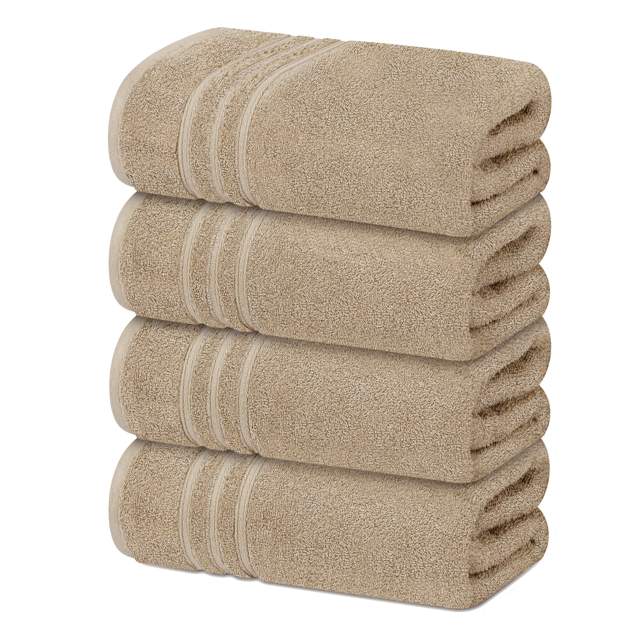 Premium 4-Pack Soft Bath Towels - 100% Cotton, 27x54 Inches, Lightweight & Quick-Dry - Luxury Spa & Everyday Bathroom Essentials - Beige - Perfect for Home, Gym, Beach & Travel