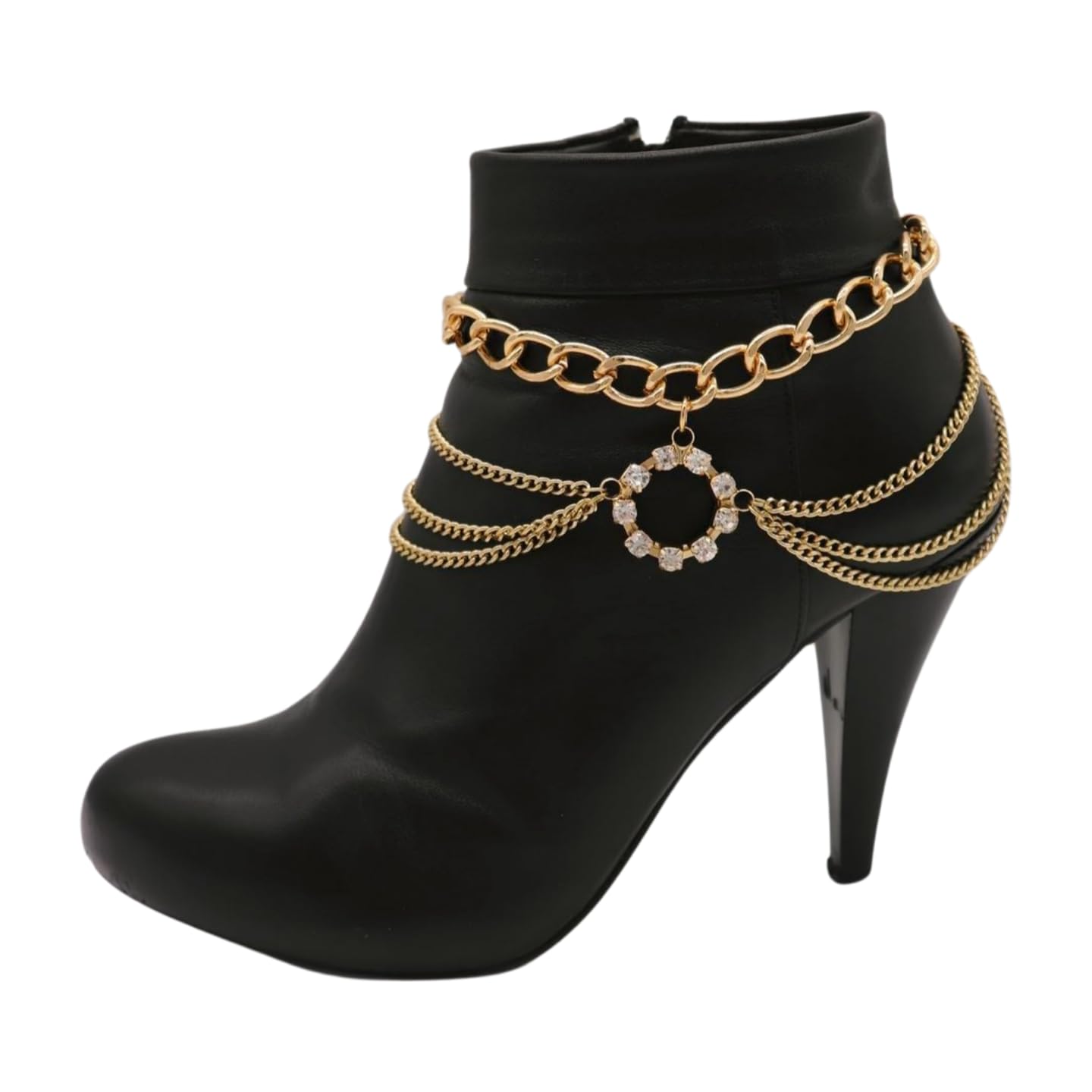 Women's Western Style Gold Metal Multi-Strand Chain Ankle Bracelet with Bling Circle Charms - Perfect for Cowgirl Boots, Boho Outfits & Summer Festivals
