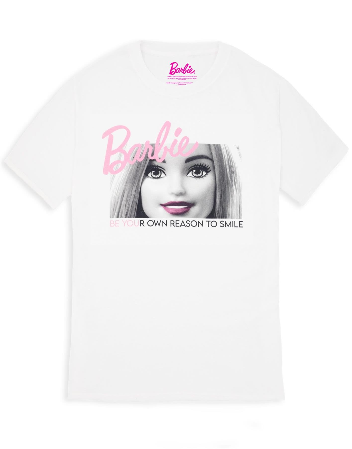 Barbie Women's Short Sleeve Graphic T-Shirt - Classic White & Pink Logo on Black Oversized Tee | Cute Doll Inspired Apparel for Casual Wear, Parties & Barbie Fans Collection