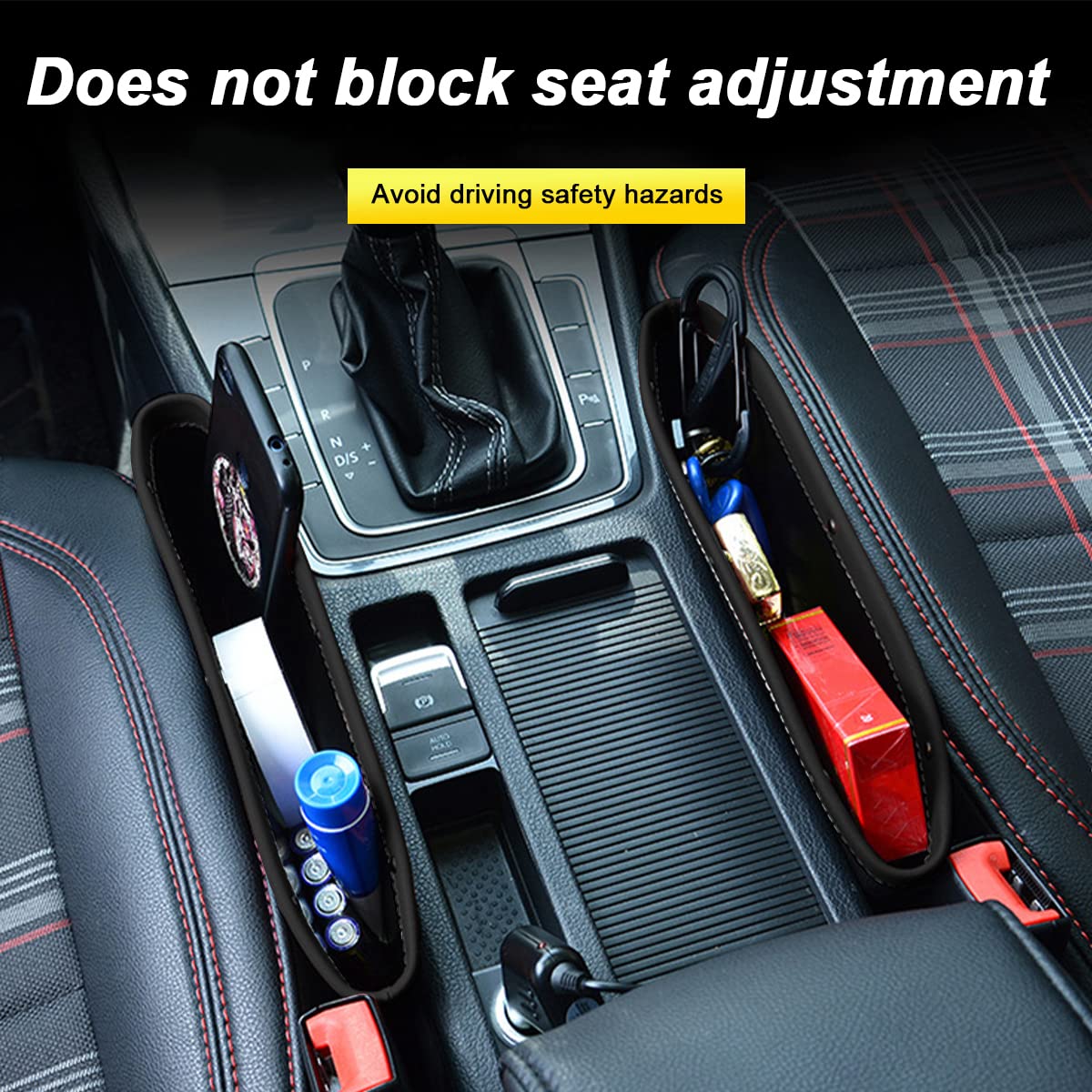 2PCS Universal Car Seat Gap Organizer - PU Leather Storage Box for Seat Side Crevices, Auto Interior Accessories Filler Pocket Fits Most Vehicles (Black) | Keep Phone, Keys & Small Items Organized While Driving