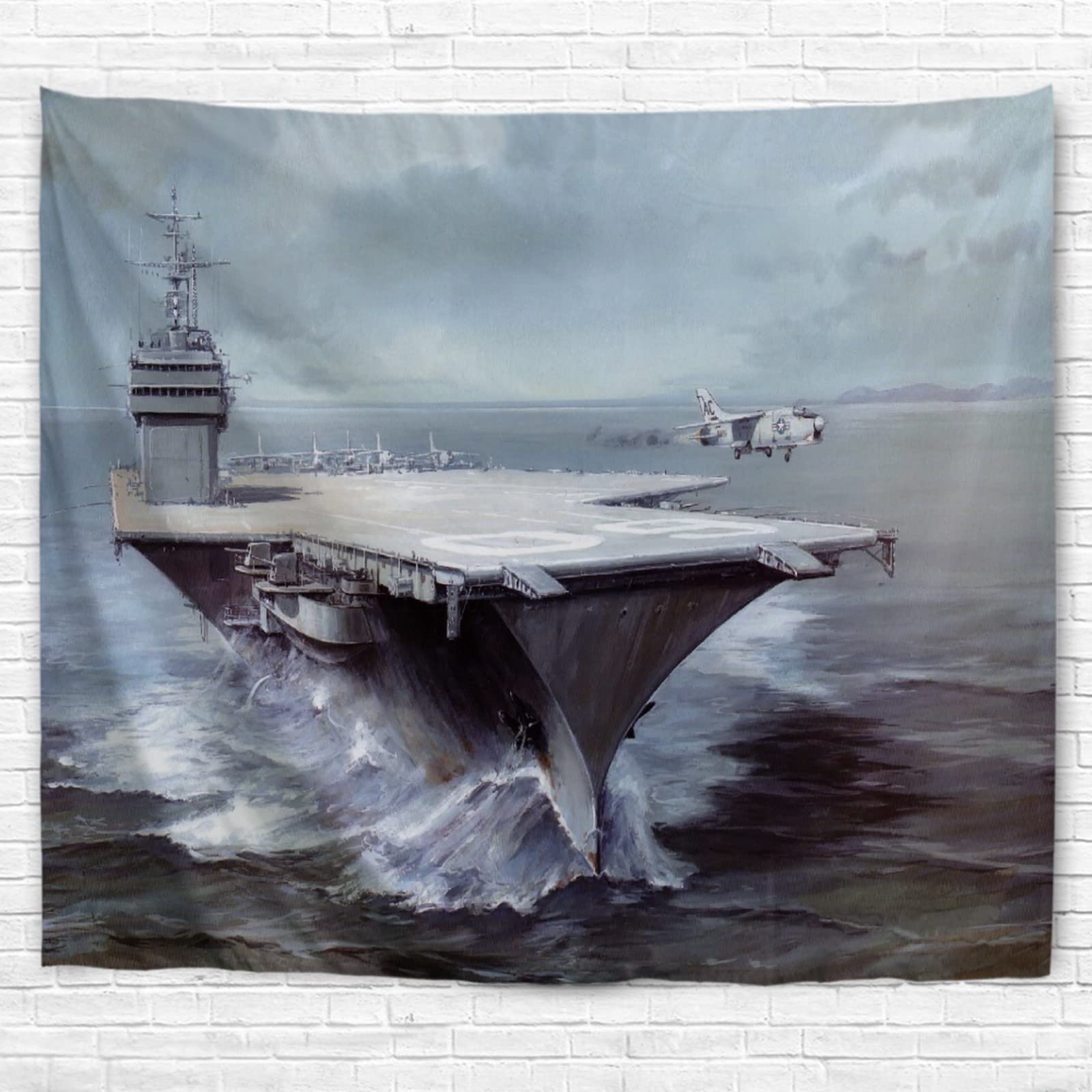 Navy Aircraft Carrier Wall Tapestry - A.Monamour Large 60x90 Inch Fabric Art Print for Bedroom, Dorm & Living Room Decor | Military Theme Home Mural for Navy Enthusiasts & Patriotic Room Design