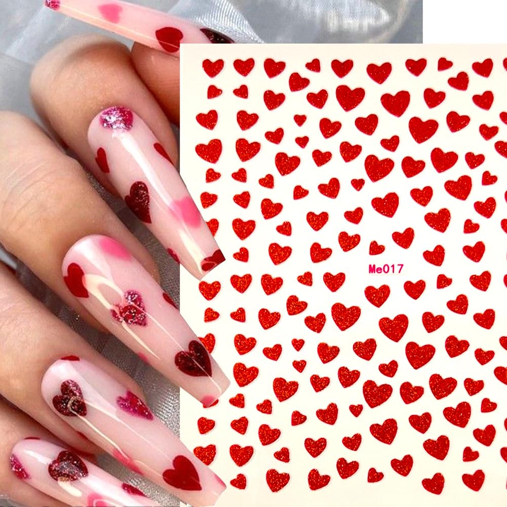10 Sheets Heart Nail Stickers - 3D Self-Adhesive Valentines Nail Art Decals for Women & Girls | Perfect for DIY Manicures, Valentine's Day, Parties & Special Occasions