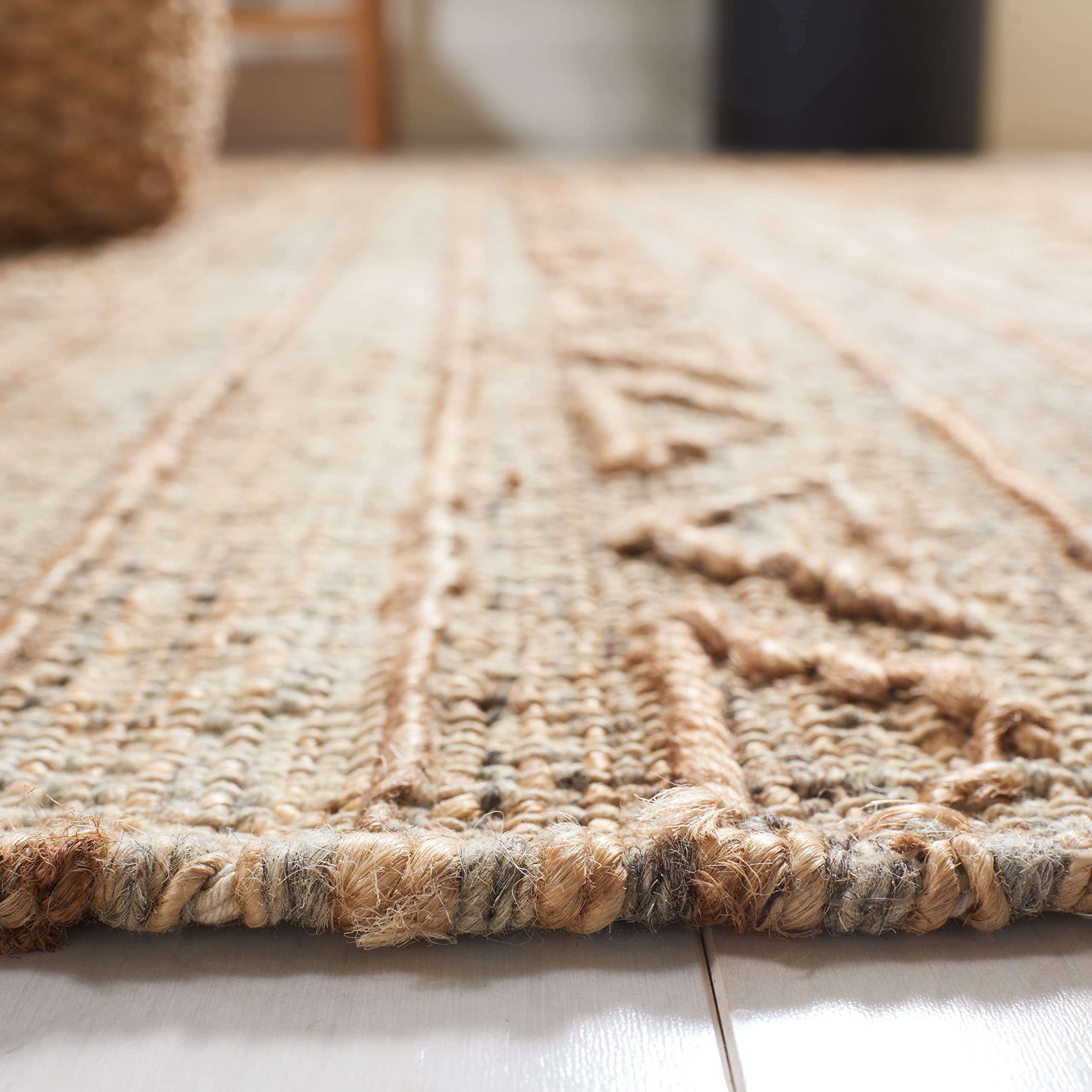 SAFAVIEH Handmade Boho Jute Area Rug 8' x 10' - Natural Fiber Collection NFB404A - Fringe Design for Living Room, Dining Room & Bedroom - Eco-Friendly Home Decor for Bohemian & Farmhouse Style