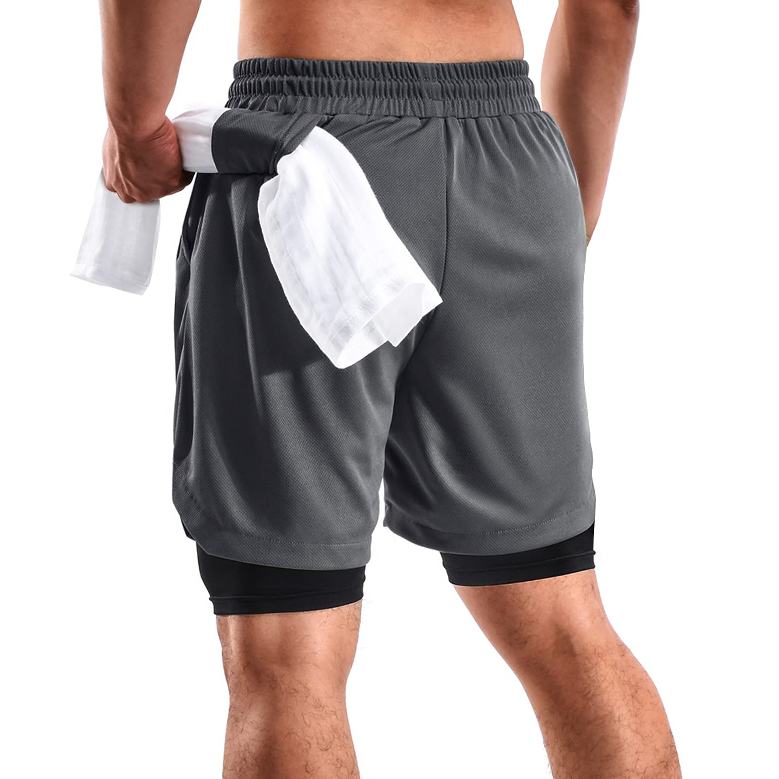 2 in 1 Men's Gym Shorts 7 Inch with Pockets & Towel Loop - 2 Pack Quick Dry Running Shorts for Workout, Jogging & Casual Wear | Perfect for Gym, Sports & Outdoor Activities