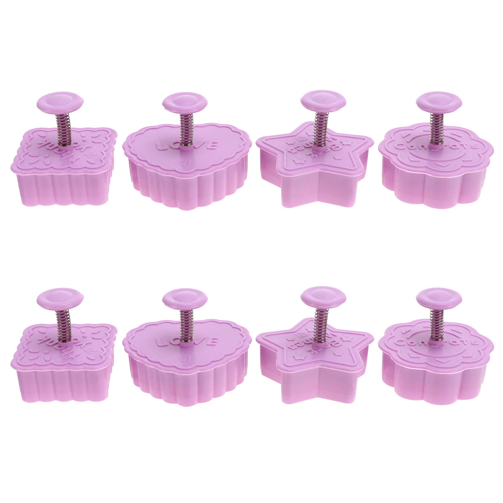 YARNOW 8-Piece Cookie Stamp Set - Heart, Star, Mooncake Molds - DIY Fondant & Dough Press Cutters for Baking, Cake Decorating, and Holiday Treats (Purple) - Perfect for Christmas Cookies, Valentine's Day Desserts, and Homemade Mooncakes