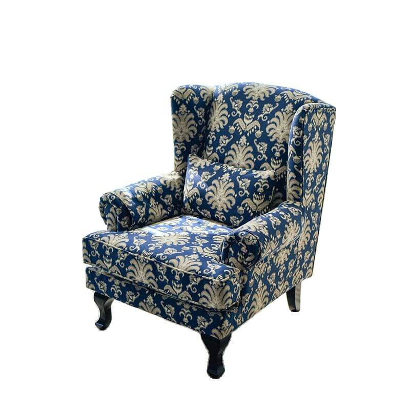 Tropical Yellow Blue Floral Toile Pattern Foam Accent Chair with Fixed Back, Arms and Pillow - Perfect for Living Room, Bedroom or Office Decor