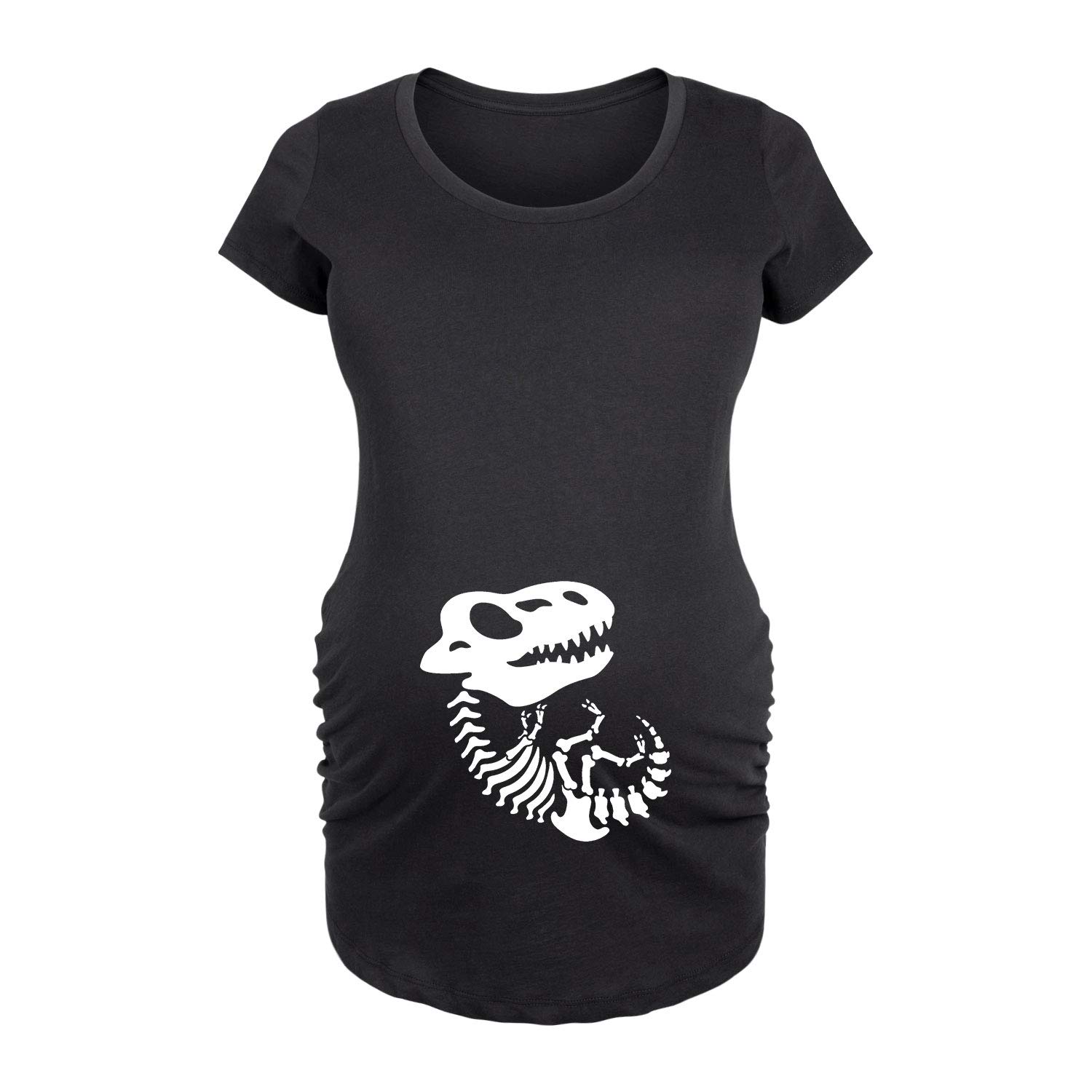 Bloom Maternity Skeleton Dinosaur Maternity Scoop Neck T-Shirt - Soft Pregnancy Tee for Women - Perfect for Casual Wear, Baby Showers & Maternity Photos