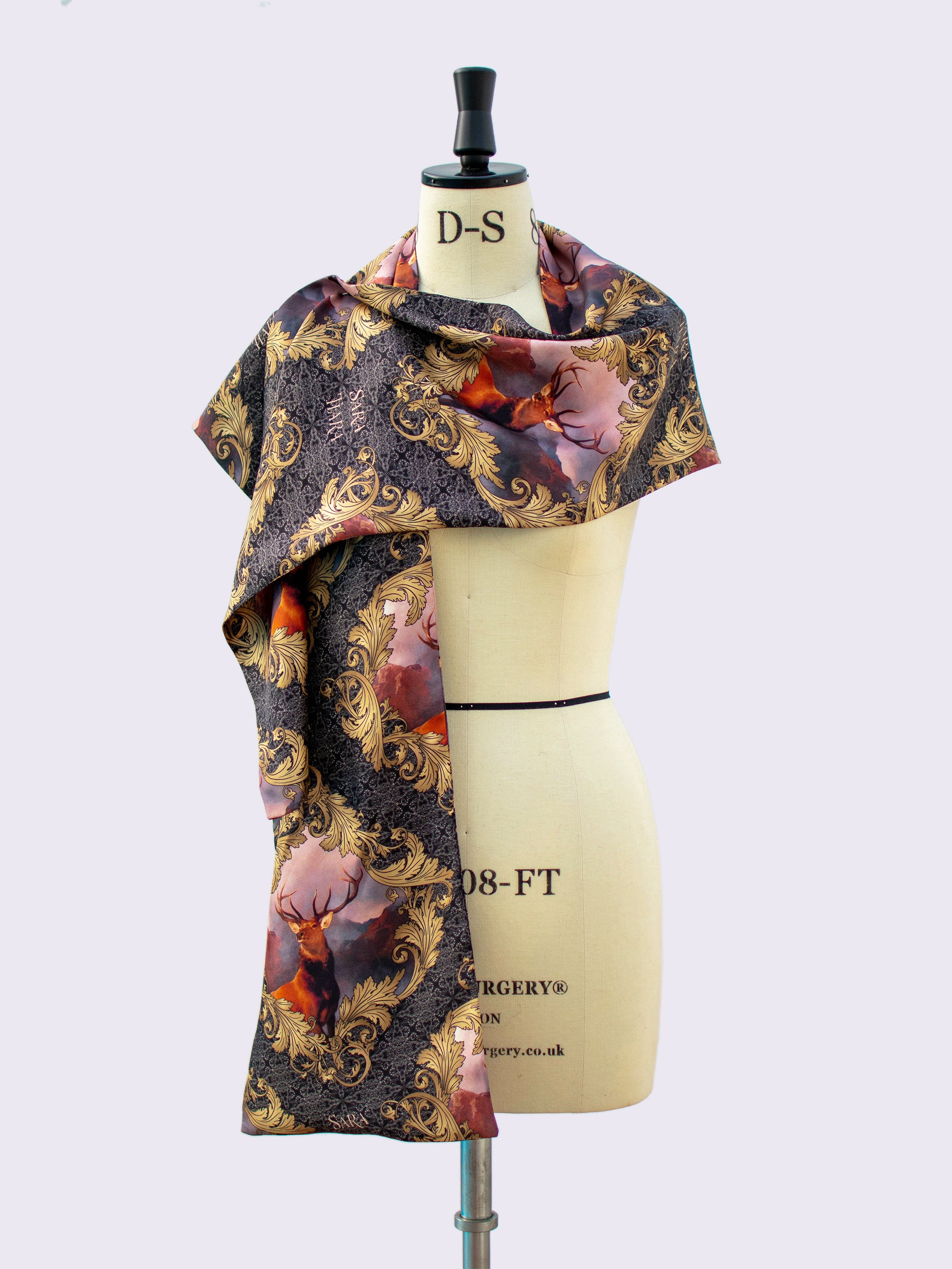 Silk Maxi Scarf with Elegant Stag Print - Lightweight Fashion Accessory for Women, Perfect for Parties, Weddings & Everyday Wear
